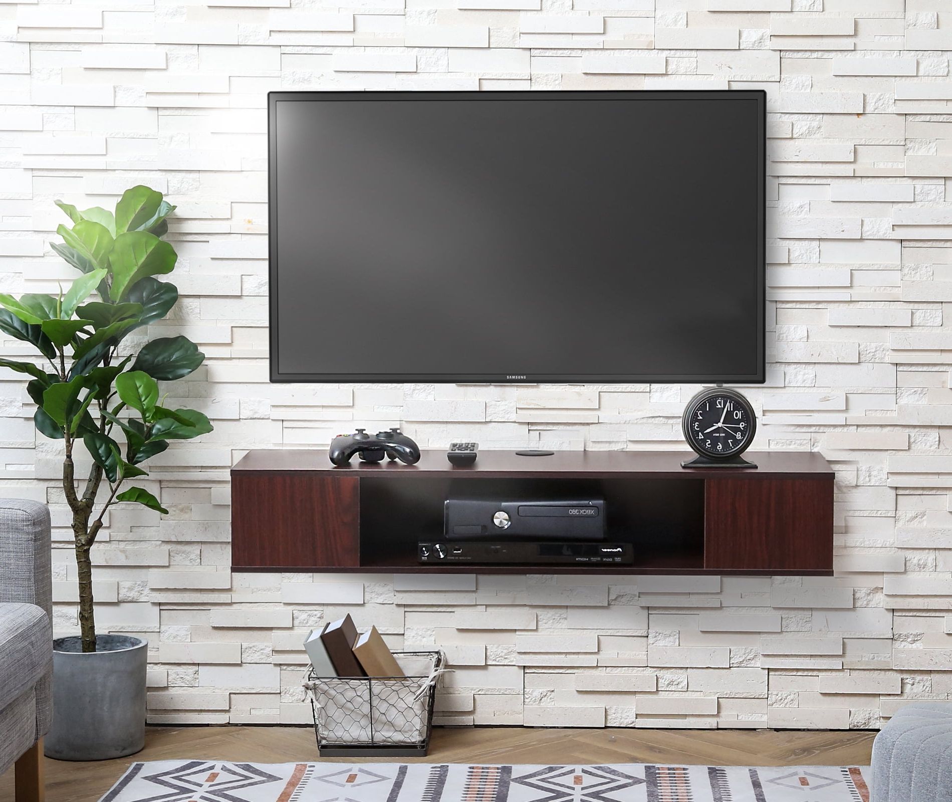 Fitueyes Wall Mounted Media Console,floating Tv Stand Component Shelf For Most Recently Released Top Shelf Mount Tv Stands (Photo 10 of 15)