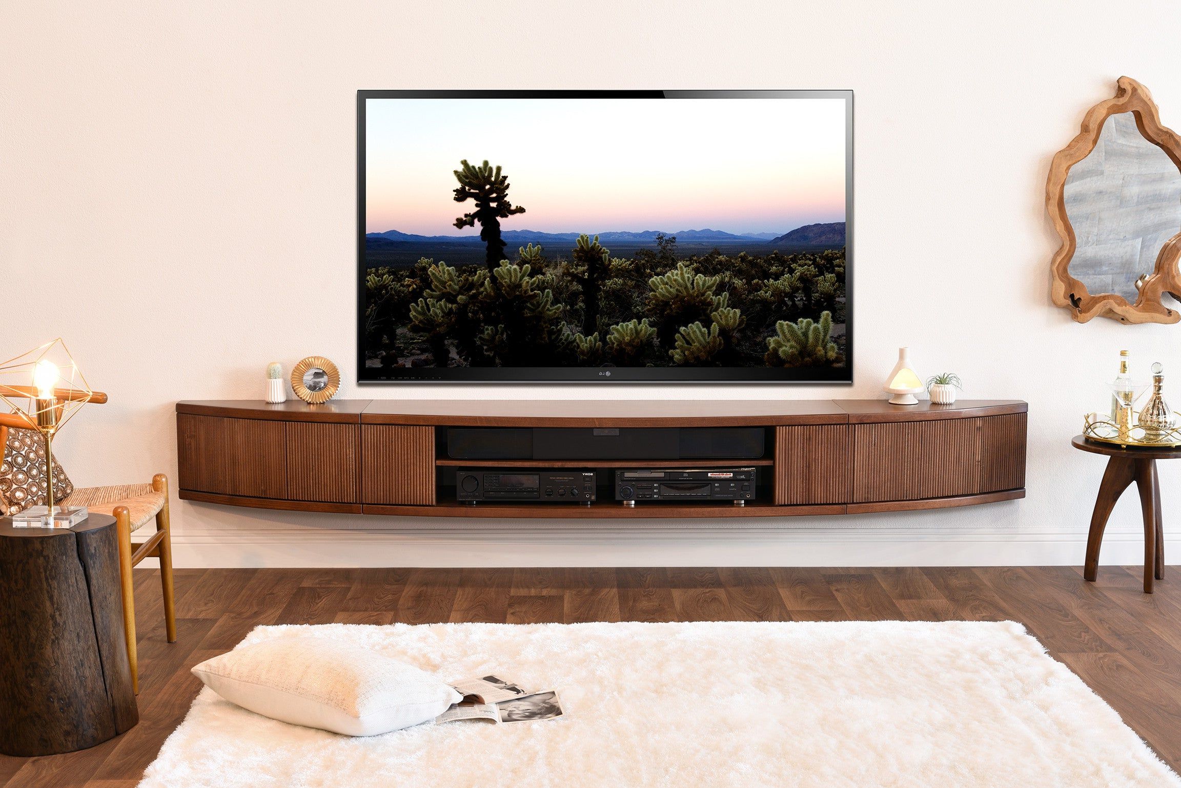 Floating Tv Stand Mid Century Modern Entertainment Center – Arc – Moch Throughout Best And Newest Floating Stands For Tvs (View 11 of 15)