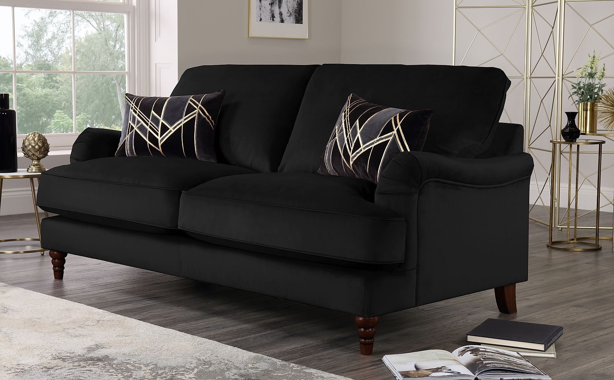 Furniture Choice With Fashionable Traditional Black Fabric Sofas (Photo 6 of 15)