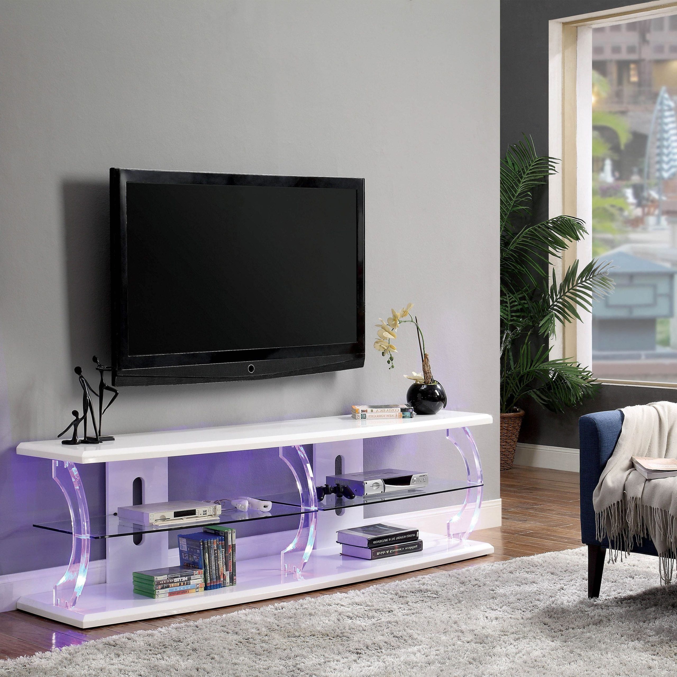 Furniture Of America Vedot Contemporary Led Tv Stand, 72", White And With Regard To Well Known Led Tv Stands With Outlet (View 7 of 15)