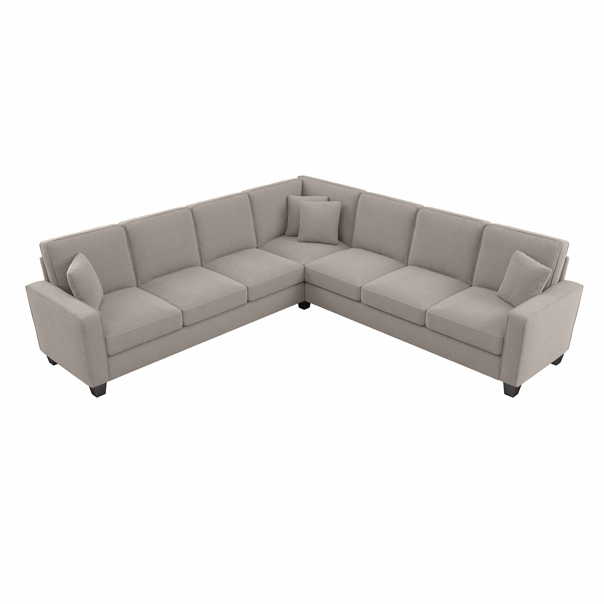 Furniture Stockton 110w L Shaped Sectional Couch In Beige Herringbone Intended For Well Known Beige L Shaped Sectional Sofas (Photo 7 of 15)