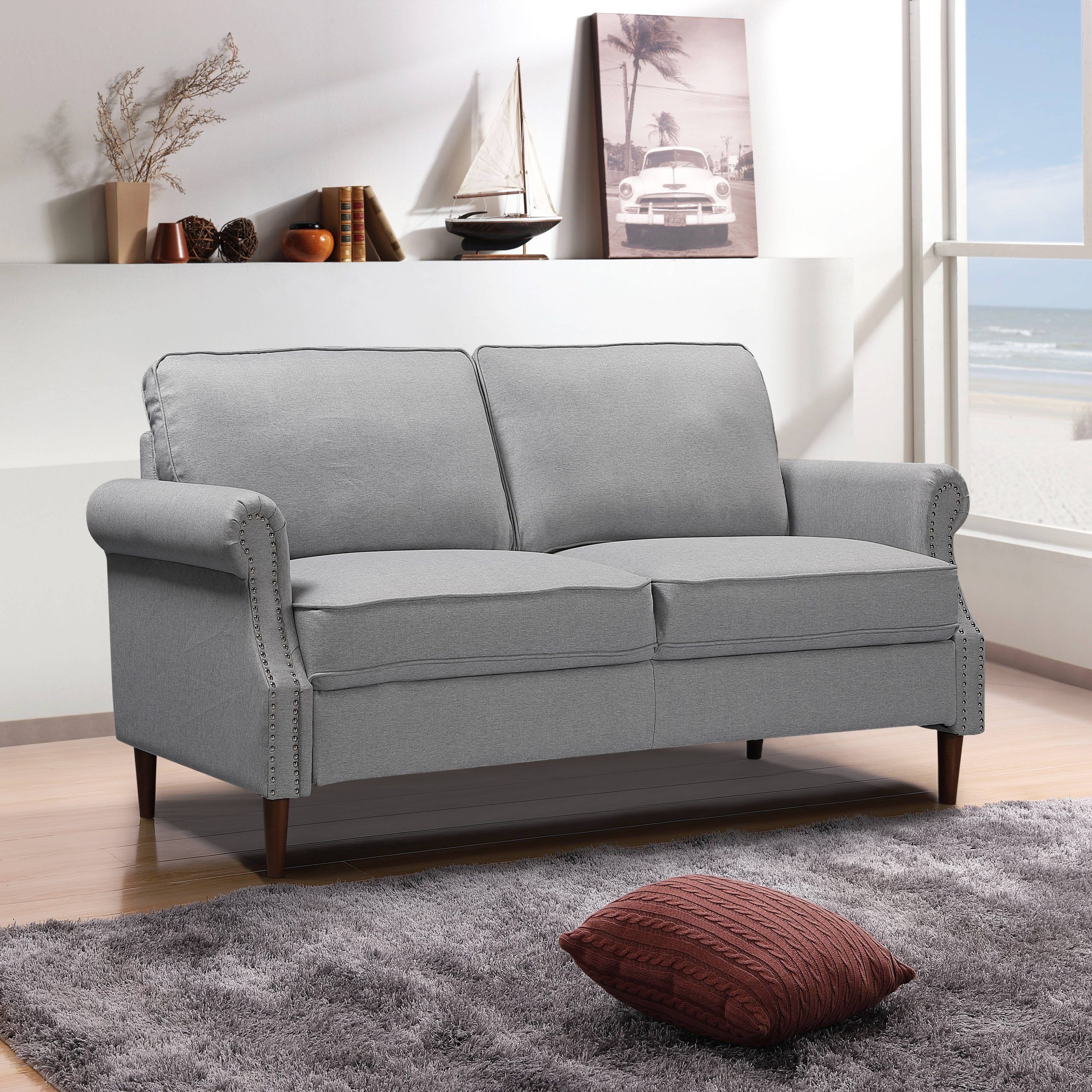 Gray Loveseat, Modern Linen Farbic Sofas For Small Spaces, Upholstered With Regard To Famous Modern Light Grey Loveseat Sofas (Photo 11 of 15)
