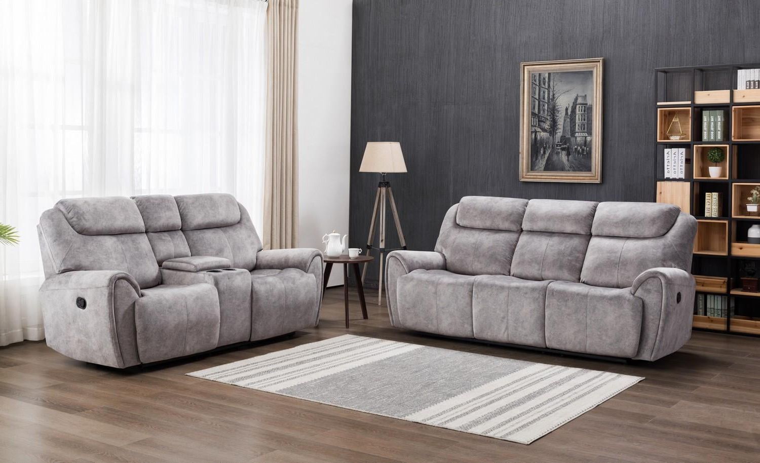 Gray Velvet Fabric Reclining Sofa & Loveseat Set Contemporary Global For Fashionable Modern Velvet Sofa Recliners With Storage (View 8 of 15)