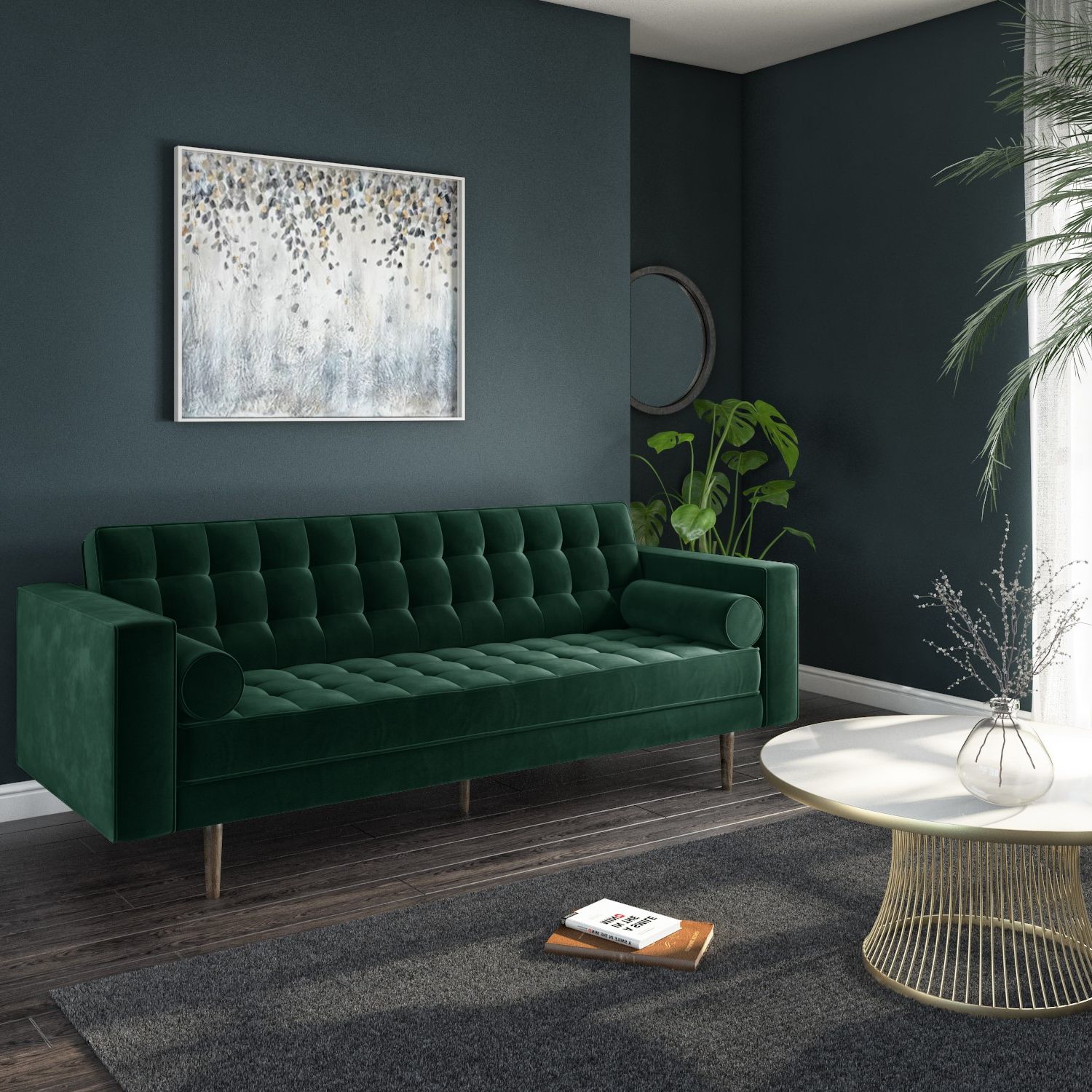 Green Velvet 3 Seater Sofa – Elba – Furniture123 In Trendy 75" Green Velvet Sofas (View 11 of 15)