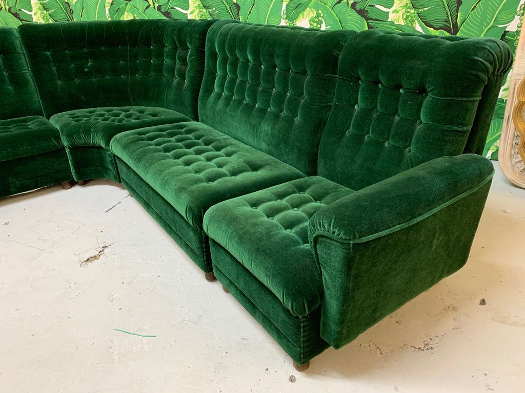 Green Velvet Modular Sectionals With Regard To Famous Mid Century Green Velvet Tufted Sectional Sofa – Marjorie And Marjorie (View 8 of 15)