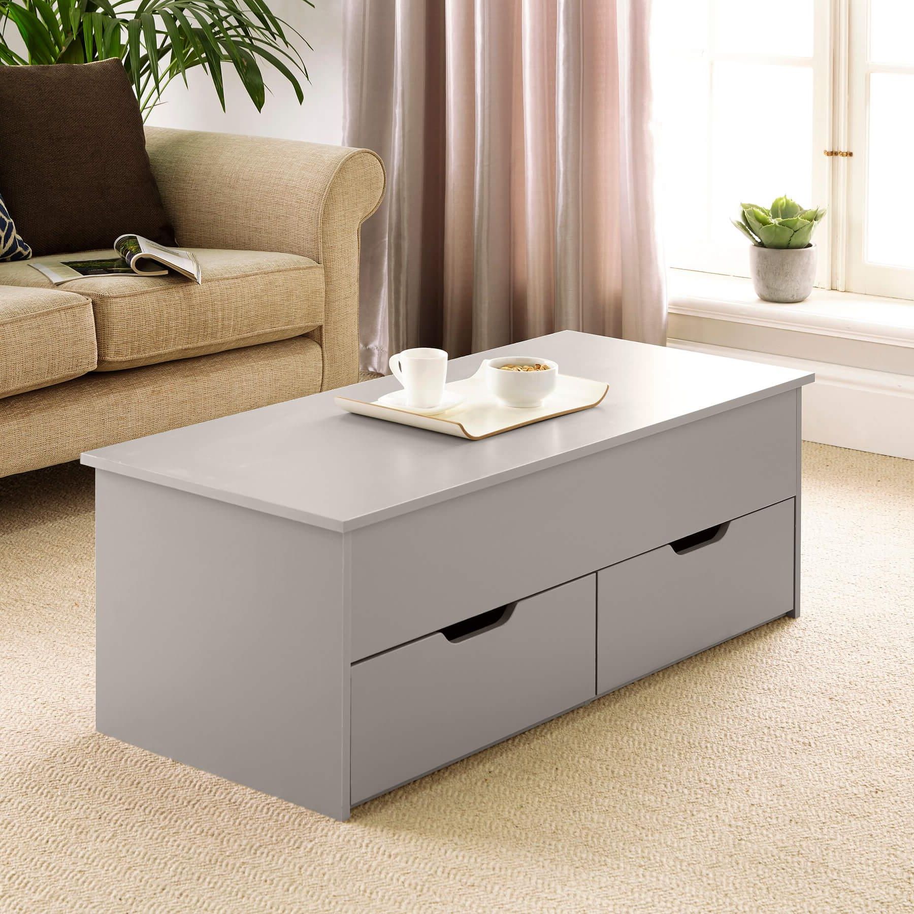 Grey Wooden Coffee Table With Lift Up Top And 2 Large Storage Drawers With 2020 Lift Top Coffee Tables With Storage Drawers (View 6 of 15)