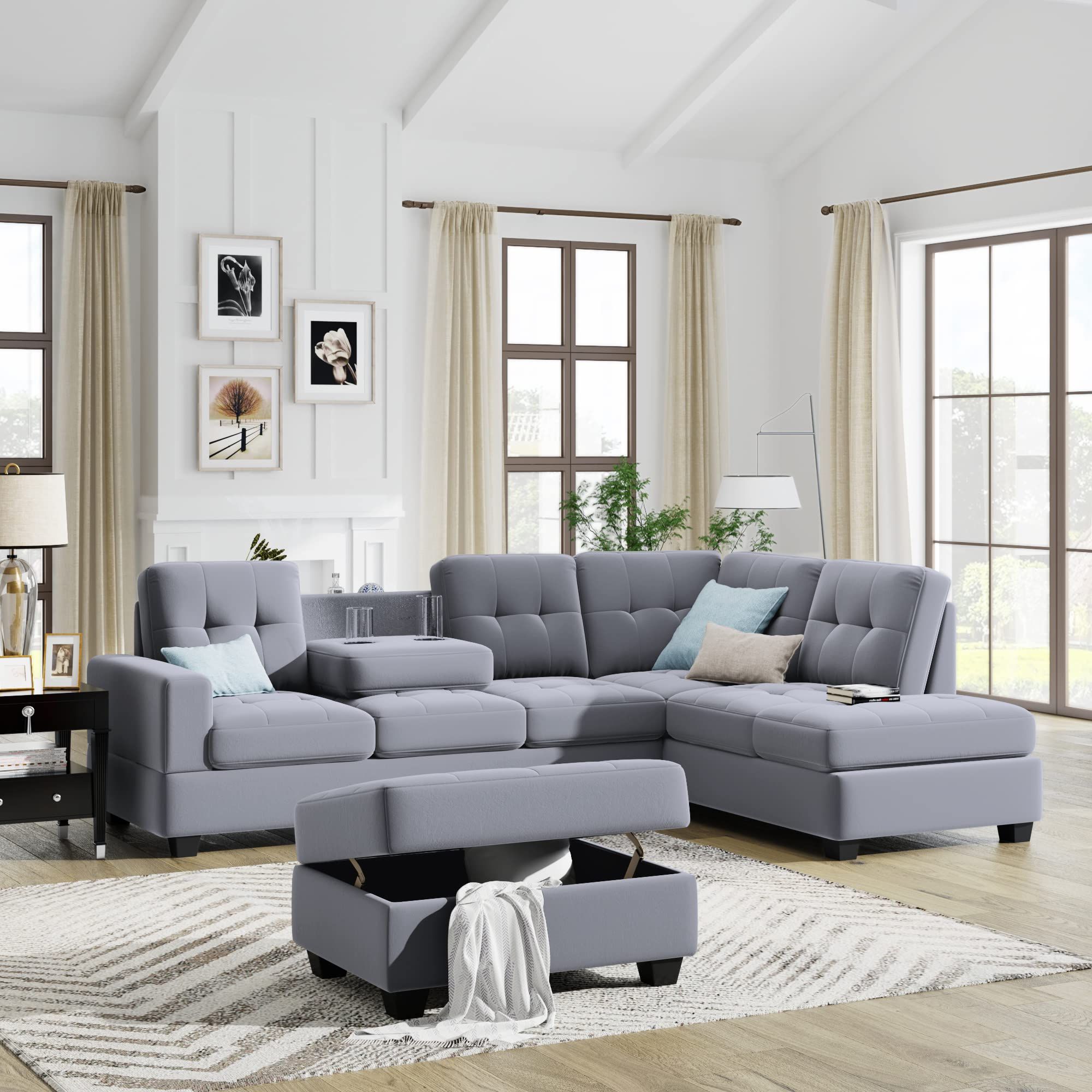 Harper & Bright Designs Sectional Sofa Set, L Shape Sofa With Storage Regarding Best And Newest L Shape Couches With Reversible Chaises (Photo 13 of 15)