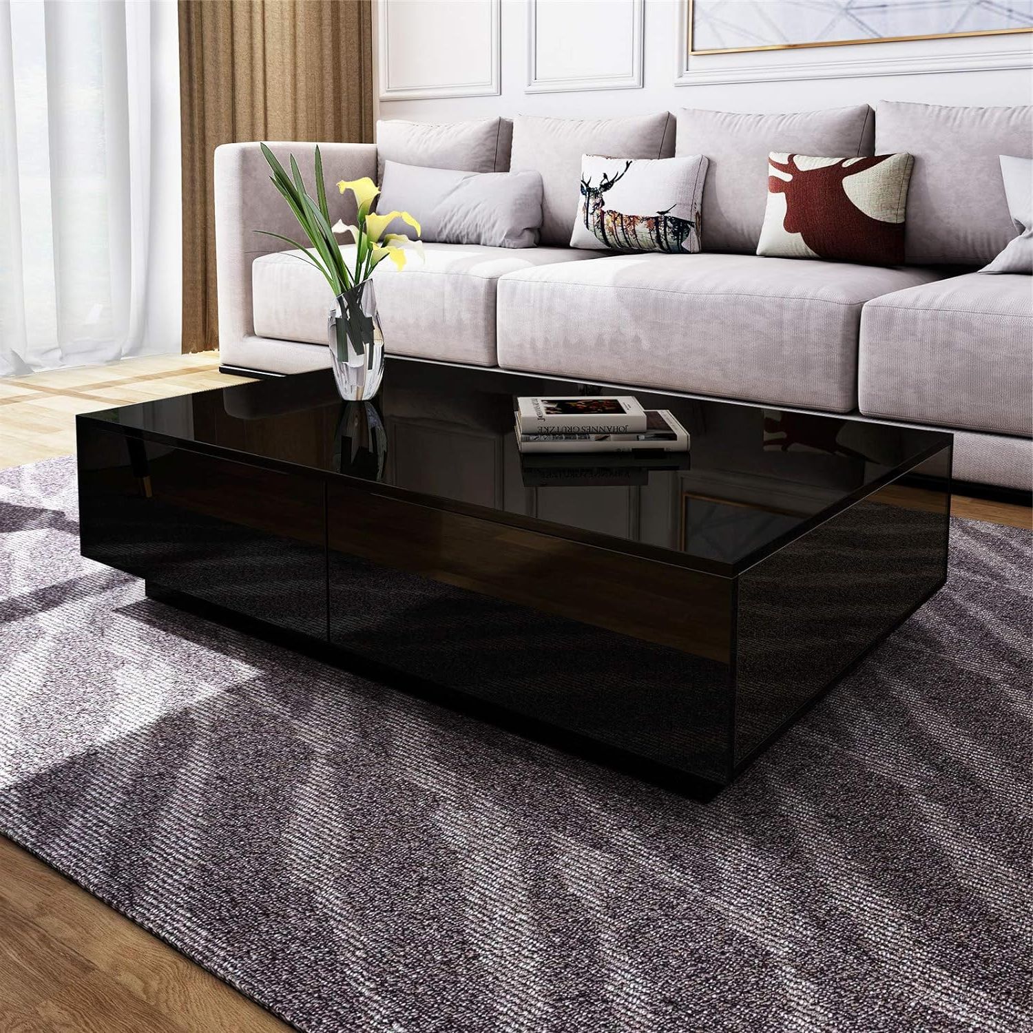 High Gloss Black Coffee Tables Pertaining To Most Current Modern Rectangle Coffee Tea Table High Gloss Coffee Table With 4 (Photo 2 of 15)