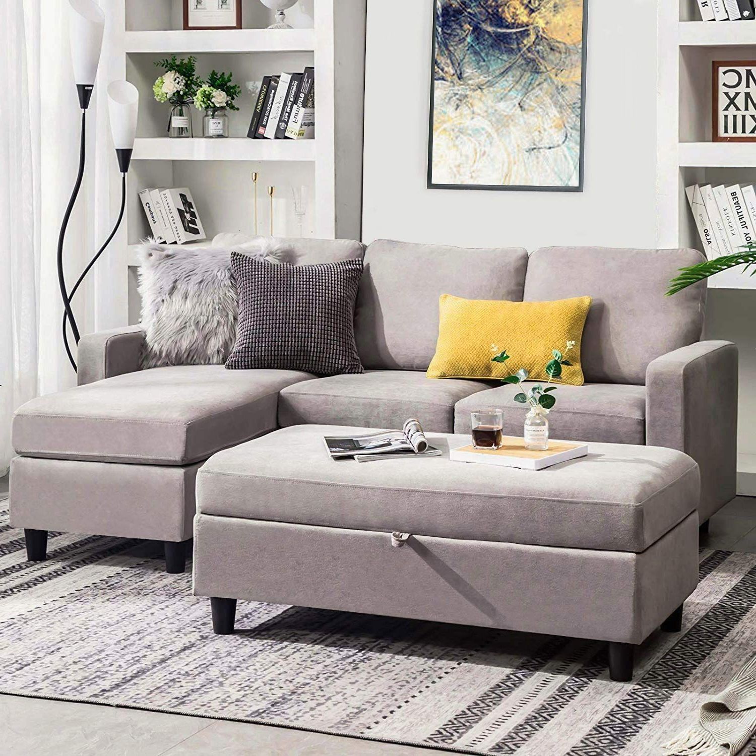 Honbay Grey Sectional Couch With Ottoman, Convertible L Shaped Chaise Pertaining To Most Recent Convertible L Shaped Sectional Sofas (View 4 of 15)
