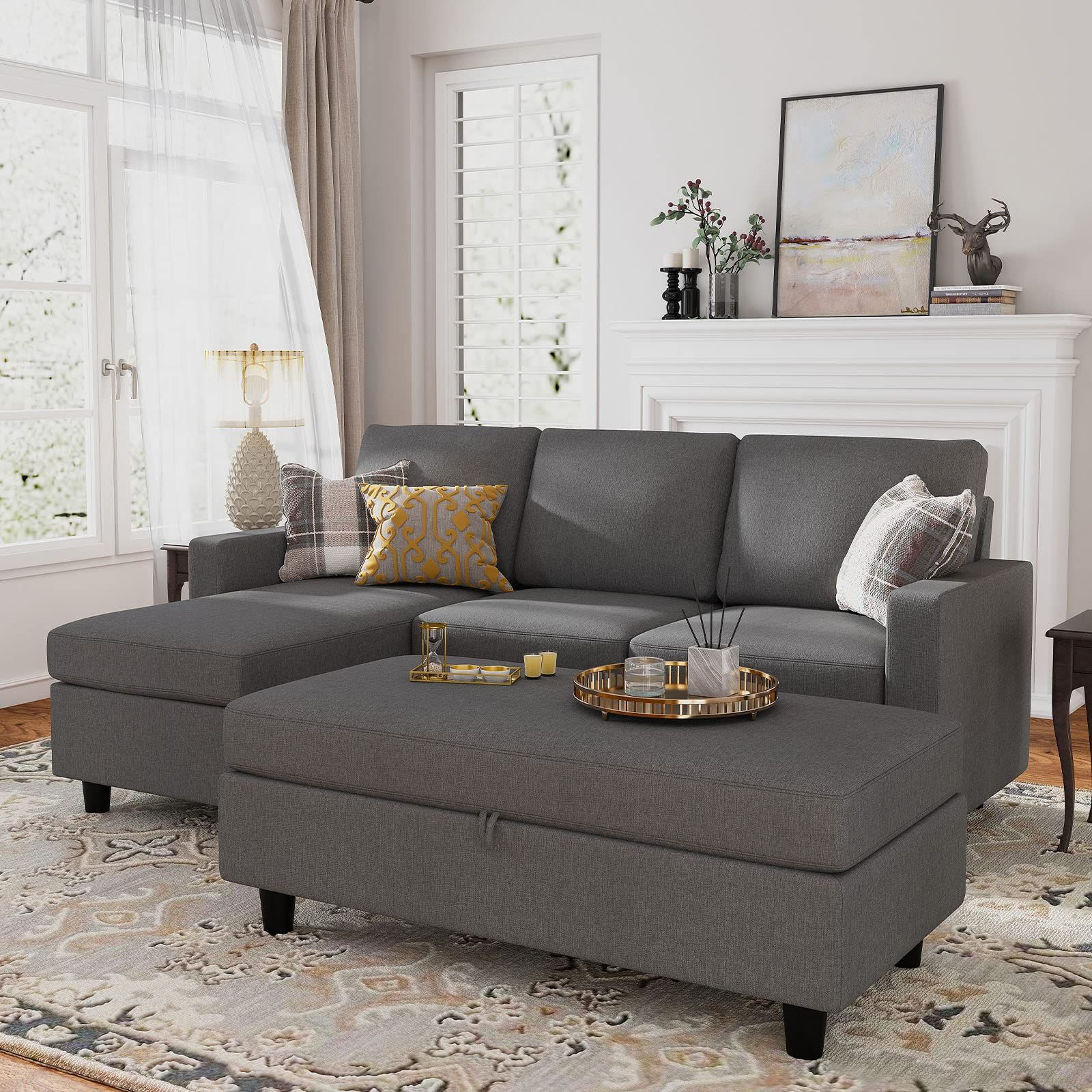 Honbay Reversible Sectional Couch With Ottoman L Shaped Sofa For Small Regarding Most Up To Date L Shape Couches With Reversible Chaises (Photo 7 of 15)