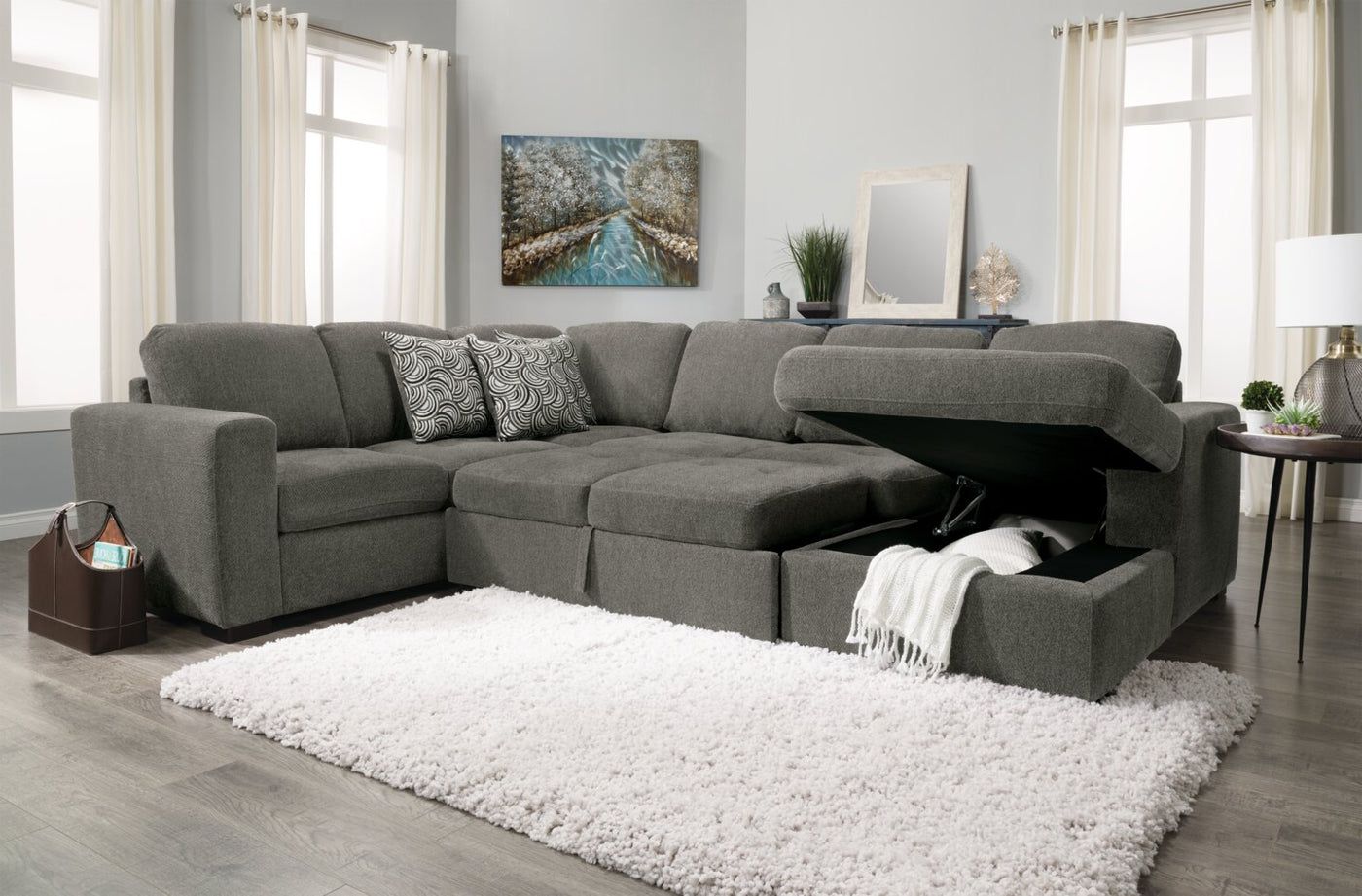 Izzy 4 Piece Chenille Sleeper Sectional With Left Facing Storage Ch Regarding Well Liked Left Or Right Facing Sleeper Sectionals (View 11 of 15)