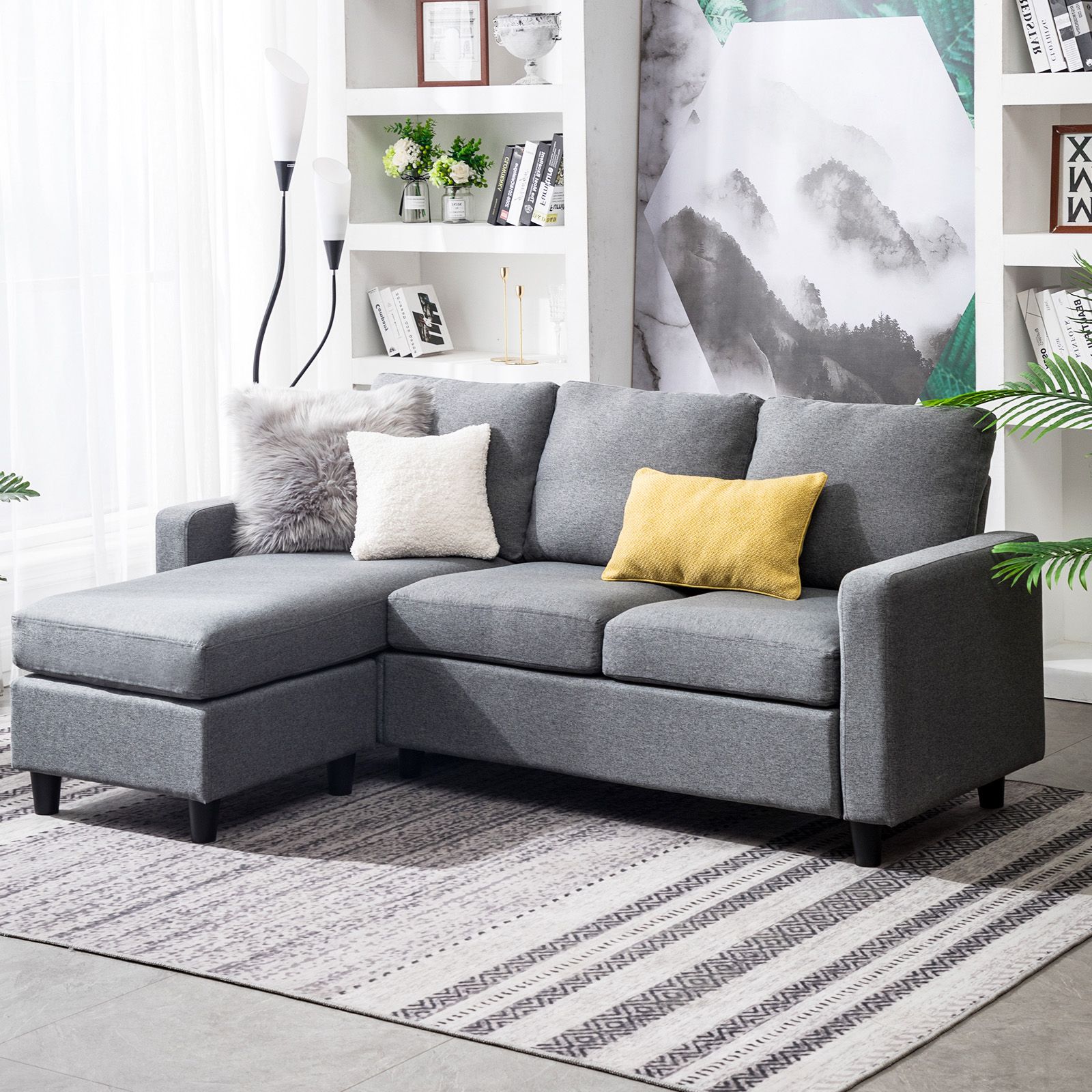 L Shape Couches With Reversible Chaises Throughout Well Known Grey Sectional Sofa L Shaped Couch W/reversible Chaise For Small Space (View 5 of 15)