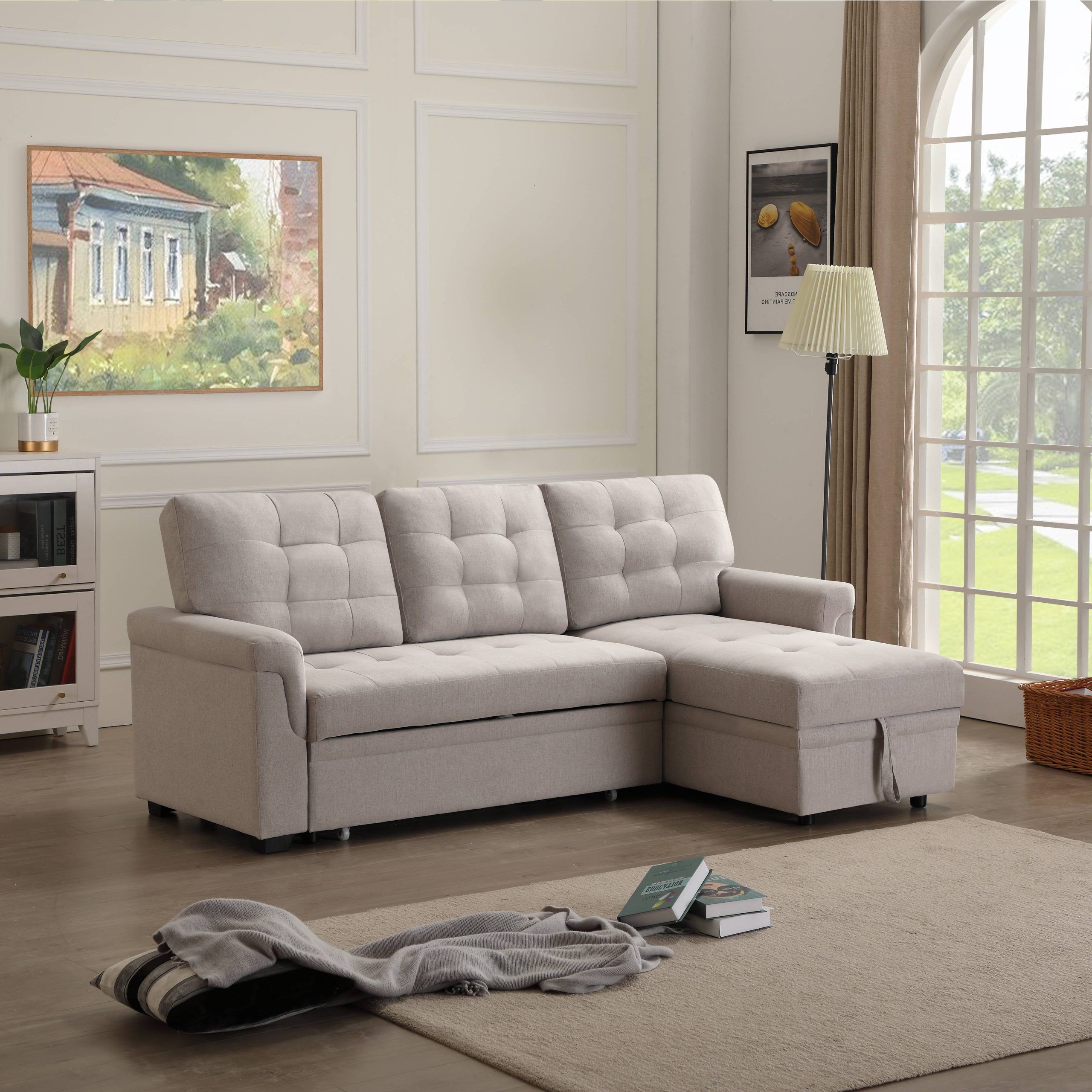 L Shaped Sectional Sofa Bed With Reversible Chaise, 86"w Modern 3 Seat Throughout Most Popular Small L Shaped Sectional Sofas In Beige (View 2 of 15)