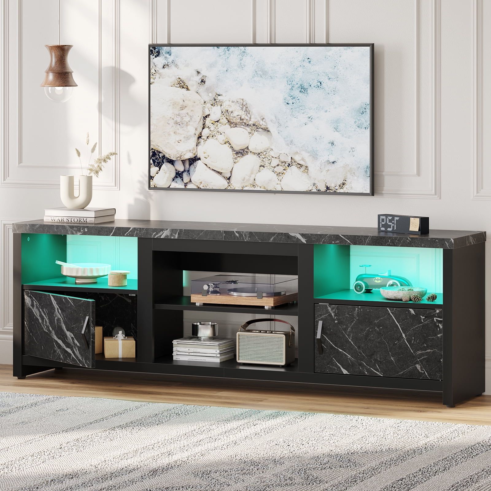 Latest Bestier Modern Tv Stand For Tvs Up To 75" With Led Lights Intended For Bestier Tv Stand For Tvs Up To 75" (Photo 9 of 15)