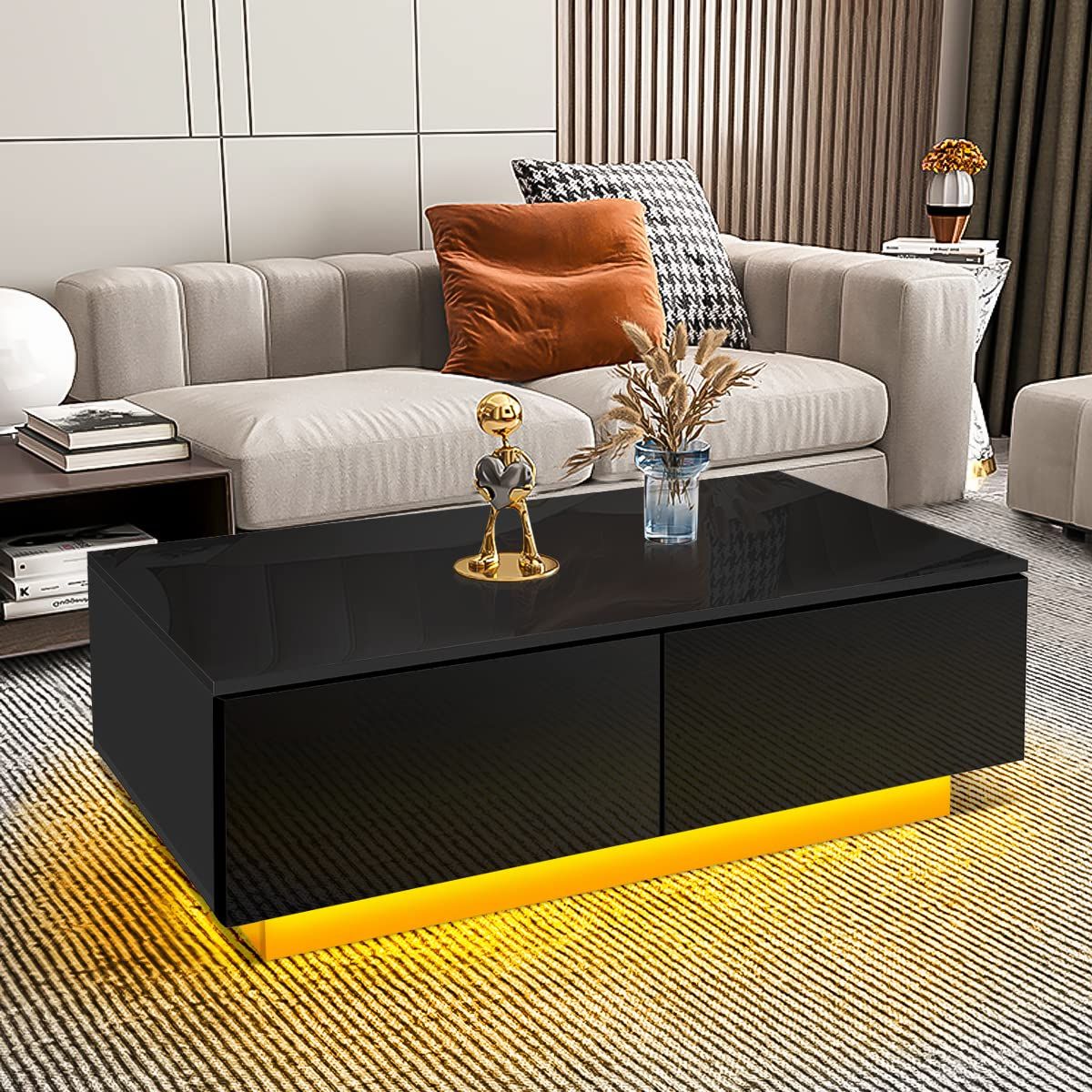 Latest Buy Woodyhome Led Coffee Tables For Living Room Black Coffee Table With For Led Coffee Tables With 4 Drawers (Photo 7 of 15)