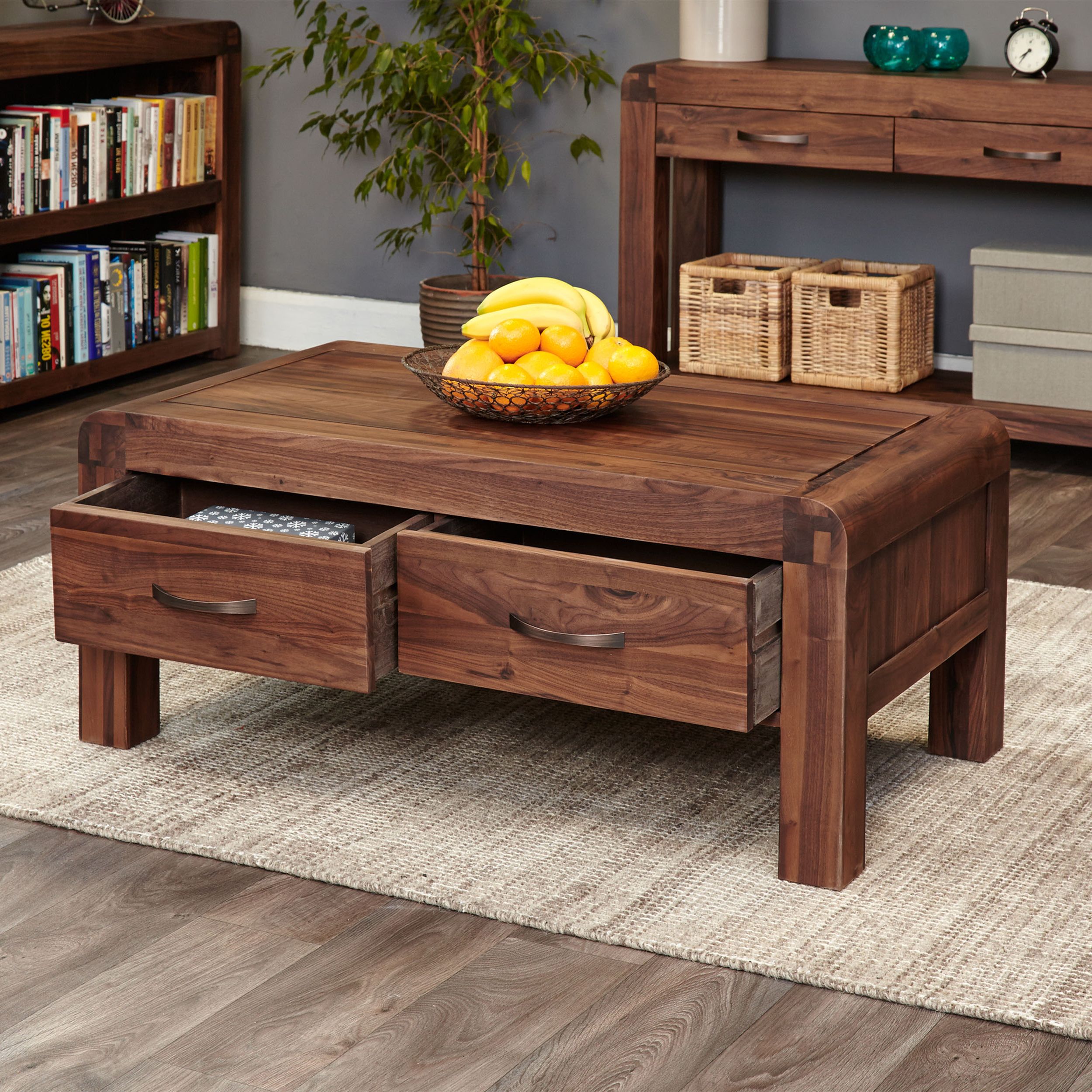 Latest Coffee Tables With Open Storage Shelves Within Solid Walnut Coffee Table With Storage – Shiro (Photo 3 of 15)