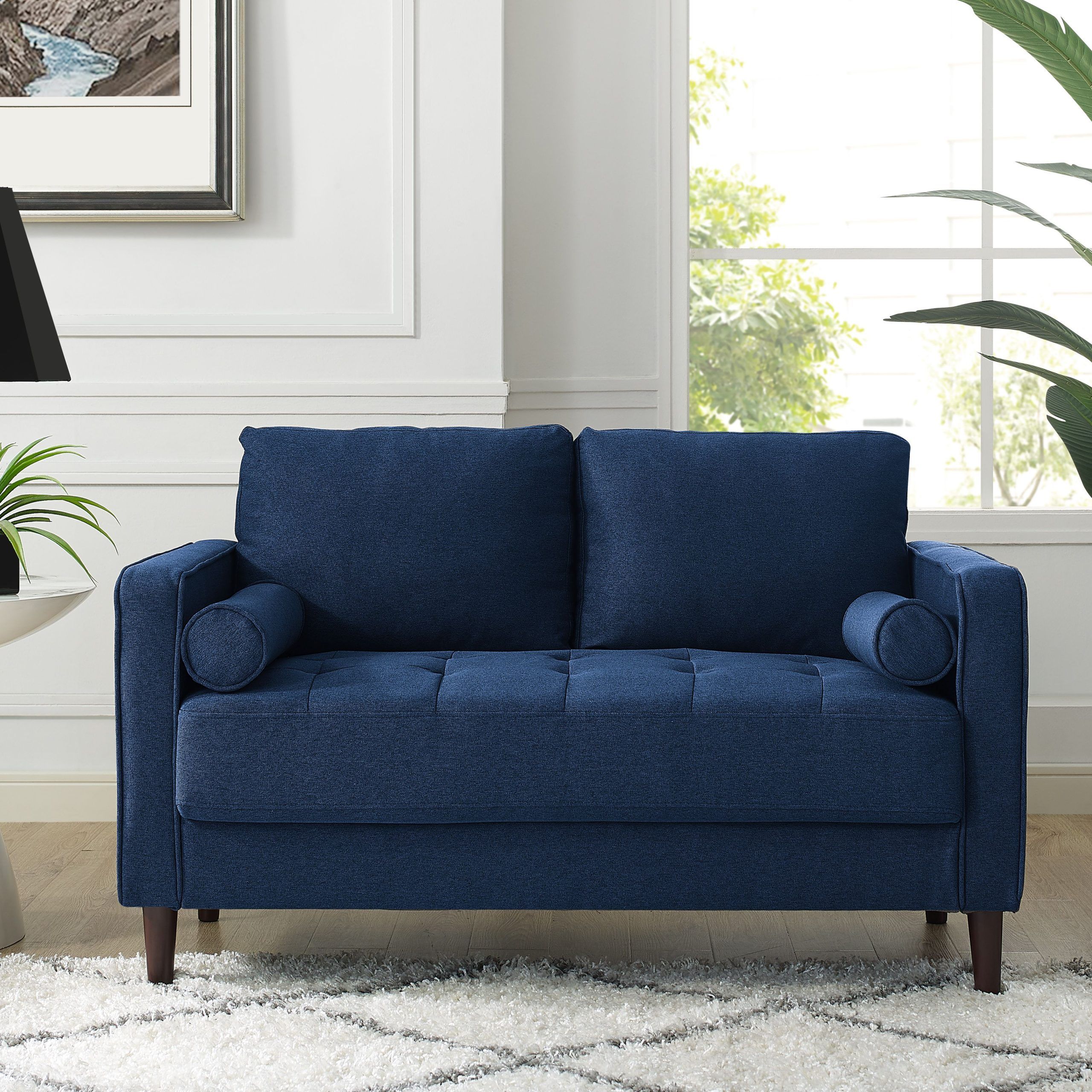 Latest Navy Sleeper Sofa Couches Intended For Lifestyle Solutions Lorelei Mid Century Modern Loveseat, Blue Fabric (View 13 of 15)