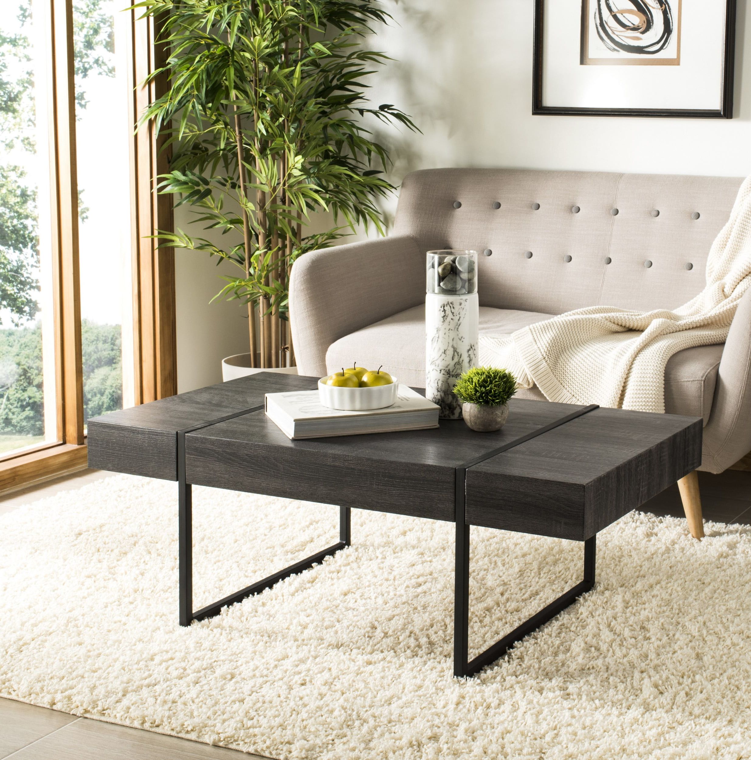 Latest Rectangular Coffee Tables With Pedestal Bases For Safavieh Tristan Rectangular Modern Coffee Table Black – Walmart (Photo 1 of 15)