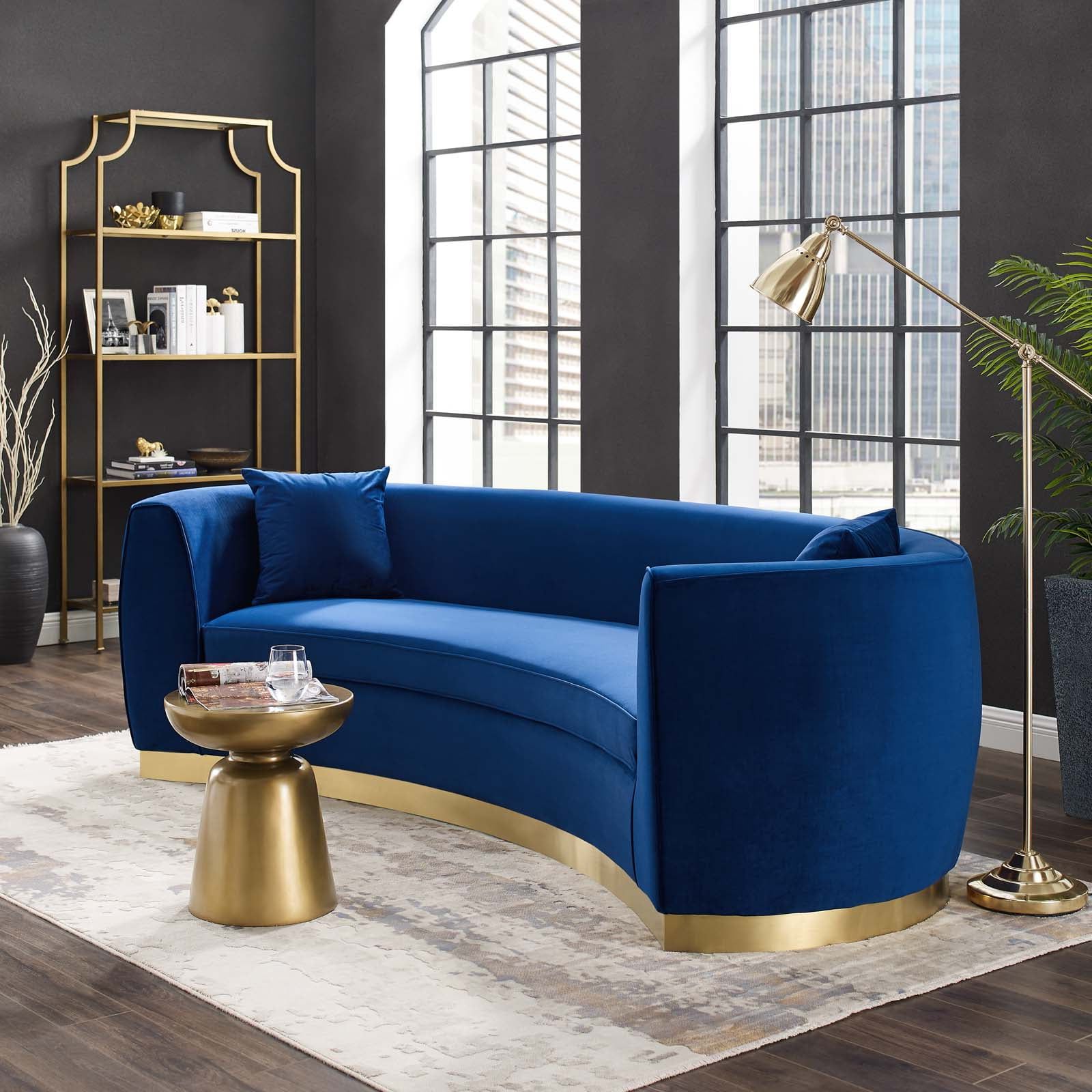 Latest Resolute Curved Performance Velvet Sofa In Navy – Walmart – Walmart Intended For Modern Velvet Sofa Recliners With Storage (View 13 of 15)
