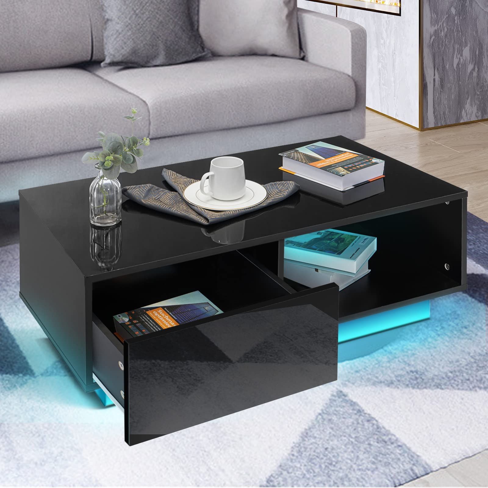Led Coffee Tables With 4 Drawers Intended For 2020 Hommpa Led Coffee Tables For Living Room Modern Coffee Table With (Photo 14 of 15)
