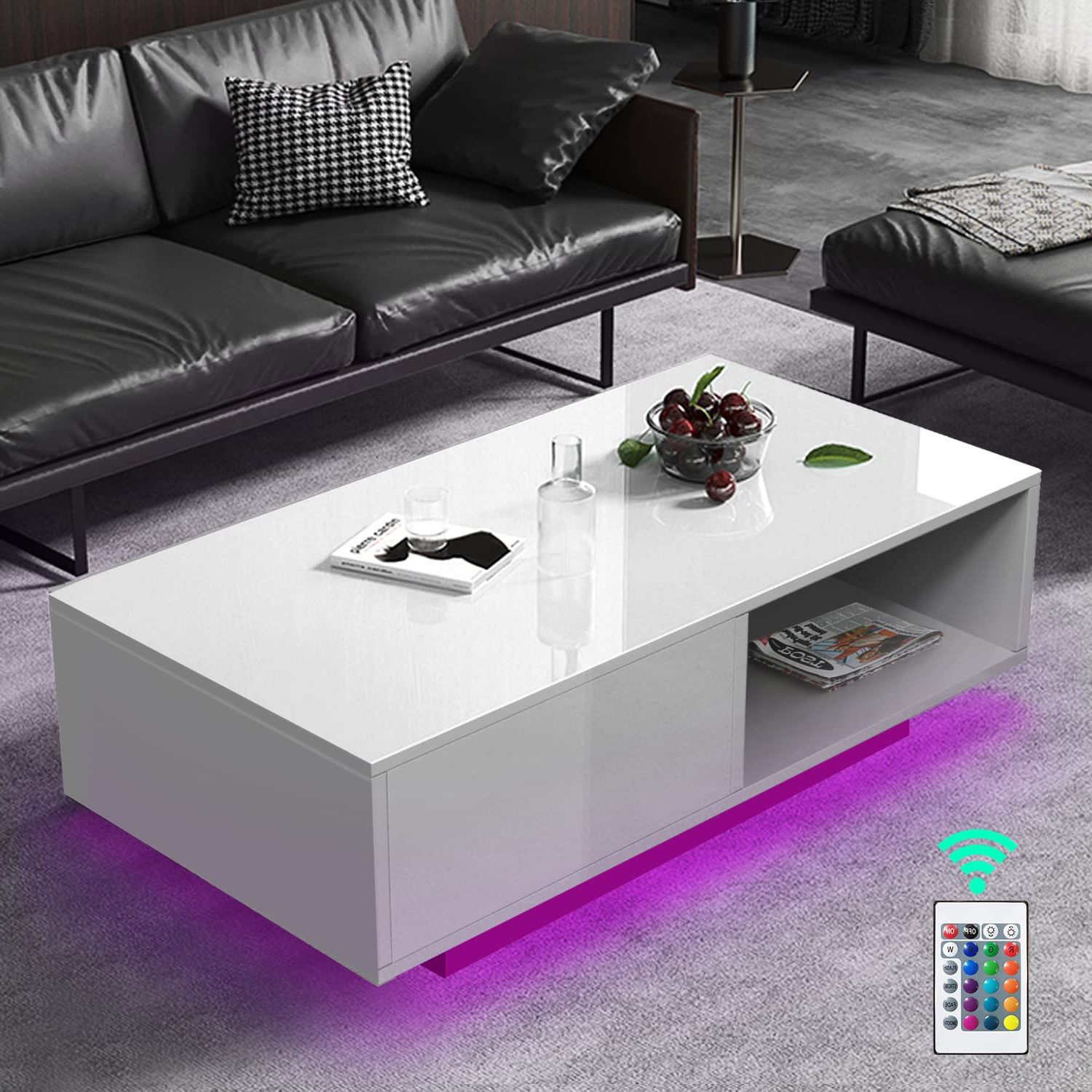 Led Coffee Tables With 4 Drawers Regarding 2020 【とめて】 特別価格coffee Table With Led Lights， Modern High Gloss Coffee Table (Photo 15 of 15)