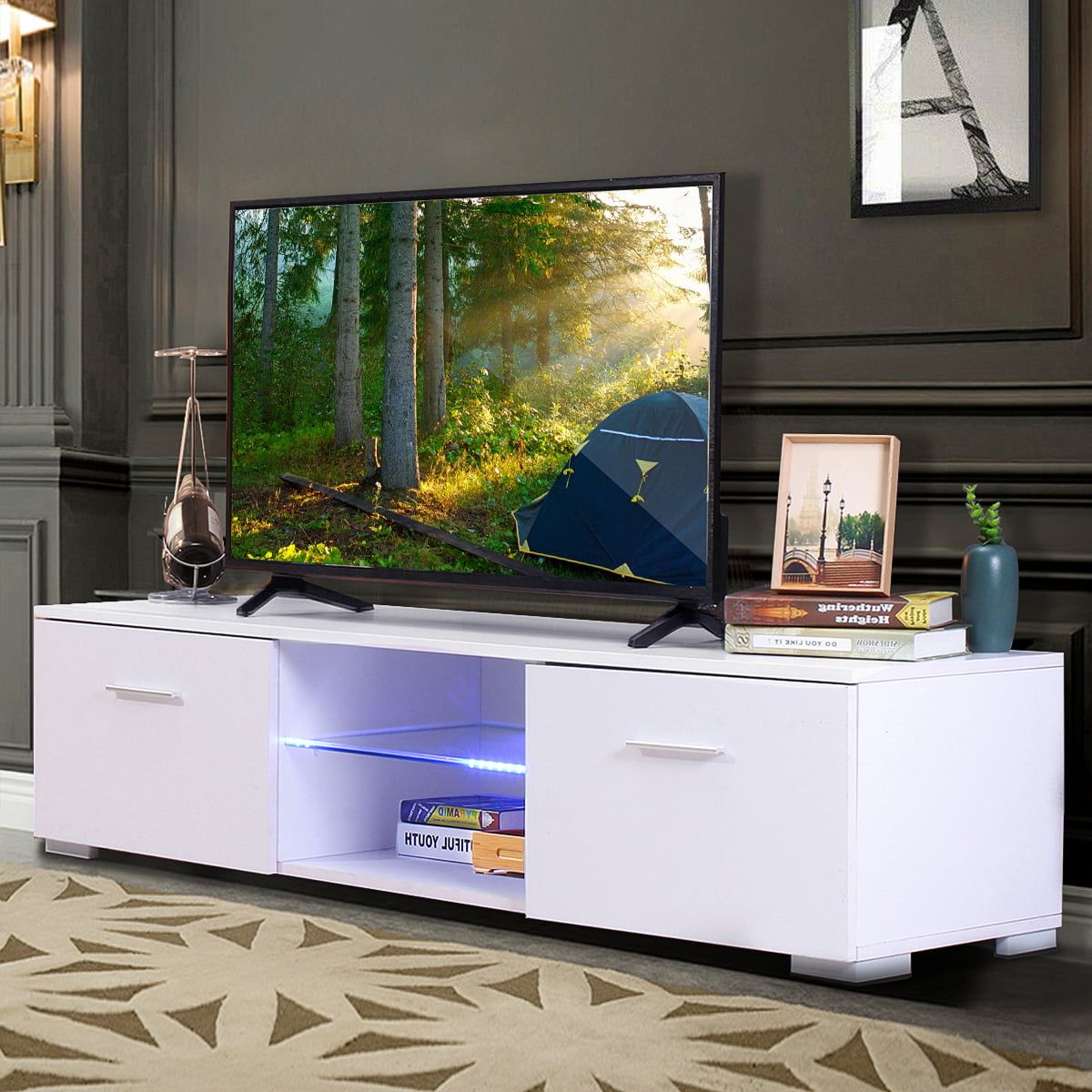 Led Tv Stands With Outlet Regarding Well Liked 57'' Tv Stand For Tvs Up To 65 Inch W/led Lights Modern Entertainment (Photo 4 of 15)
