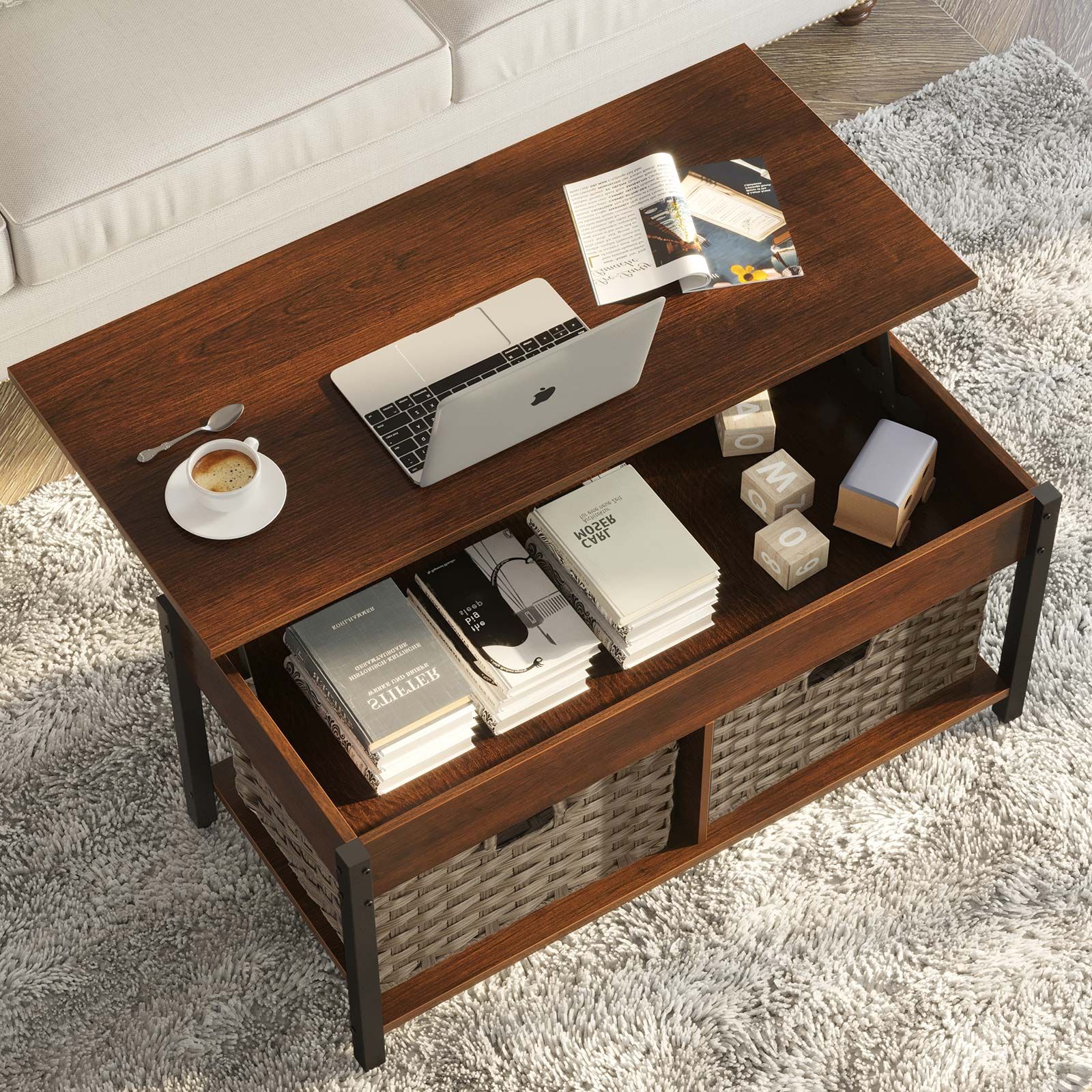 Lift Top Coffee Tables With Shelves Pertaining To Latest Rolanstar Coffee Table, Lift Top Coffee Table With Storage Shelves And (Photo 8 of 15)