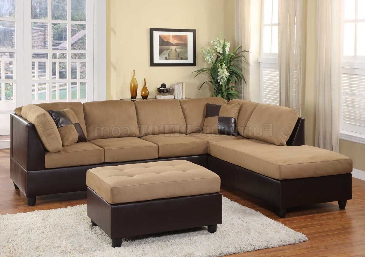 Light Brown Microfiber Modern Sectional Sofa W/ottoman Throughout Most Recently Released Sofas With Ottomans In Brown (View 4 of 15)