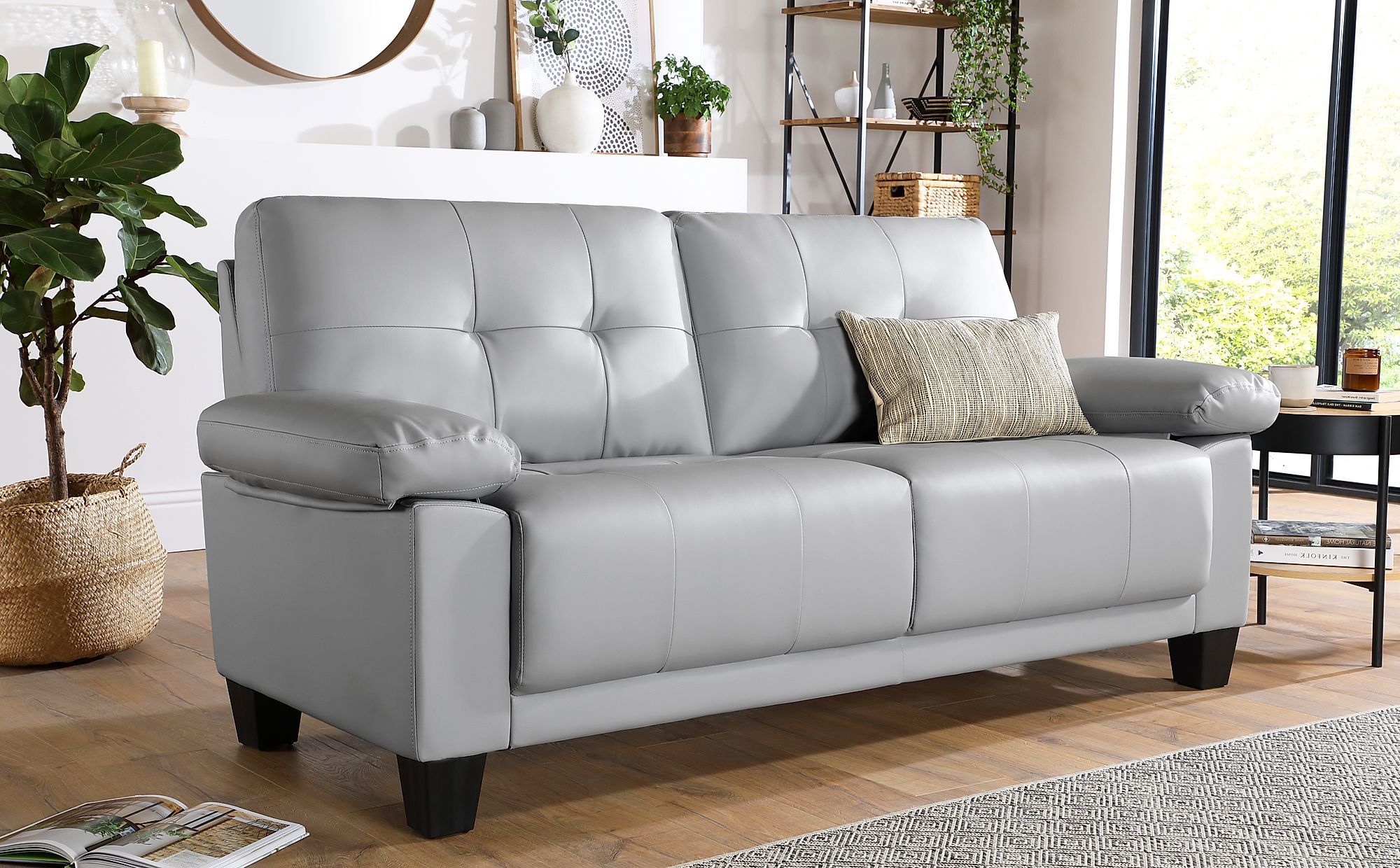 Linton Small Light Grey Leather 3 Seater Sofa (Photo 14 of 15)