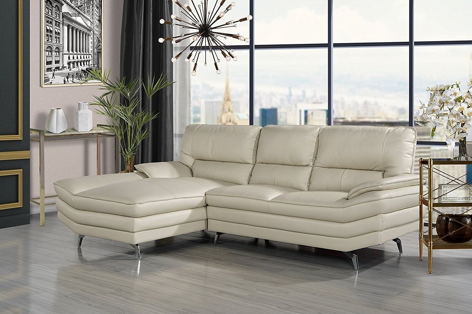 Living Room Leather Sectional Sofa, L Shape Couch With Chaise Lounge Throughout Most Current Beige L Shaped Sectional Sofas (Photo 13 of 15)