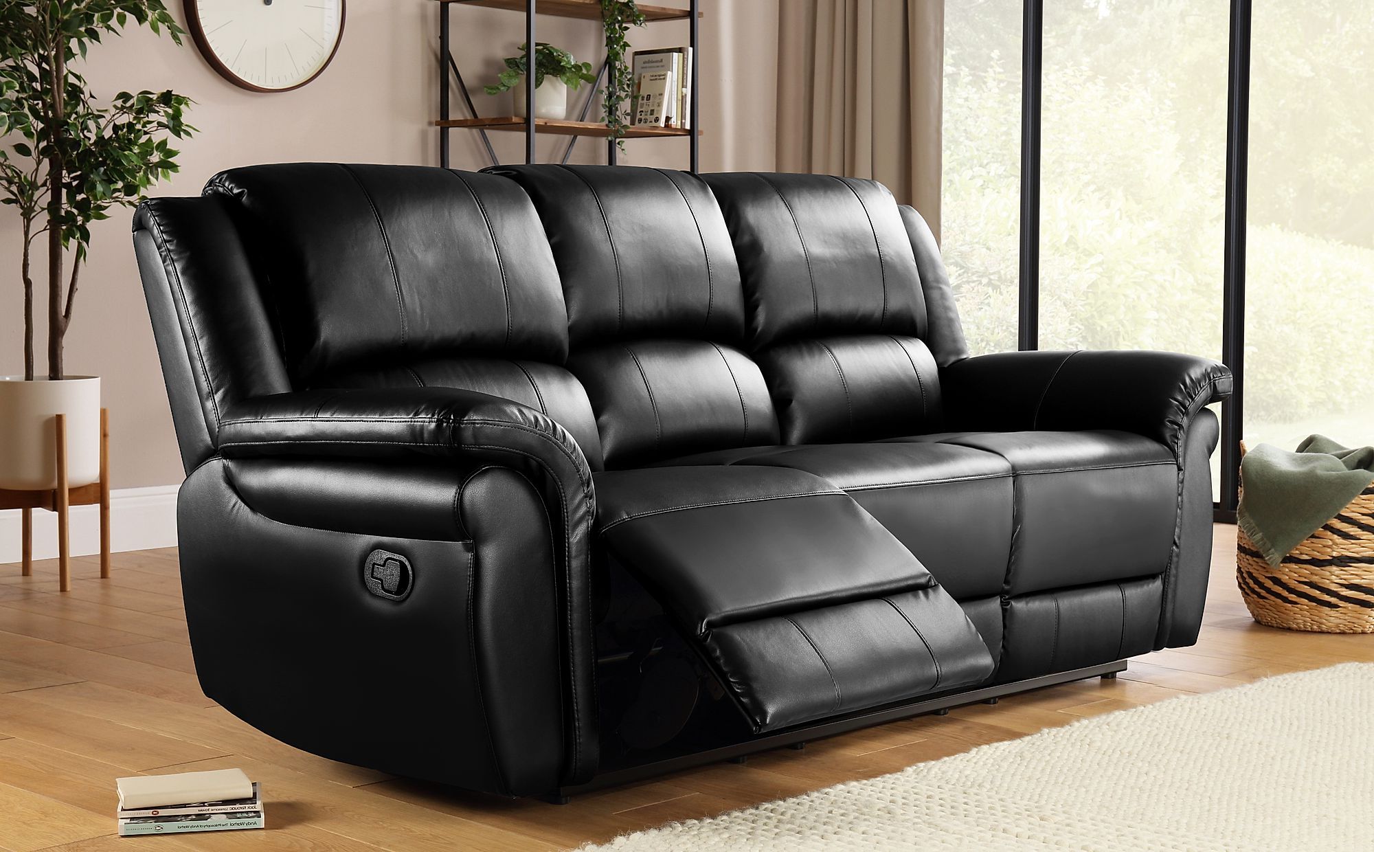 Lombard Black Leather 3 Seater Recliner Sofa (View 7 of 15)