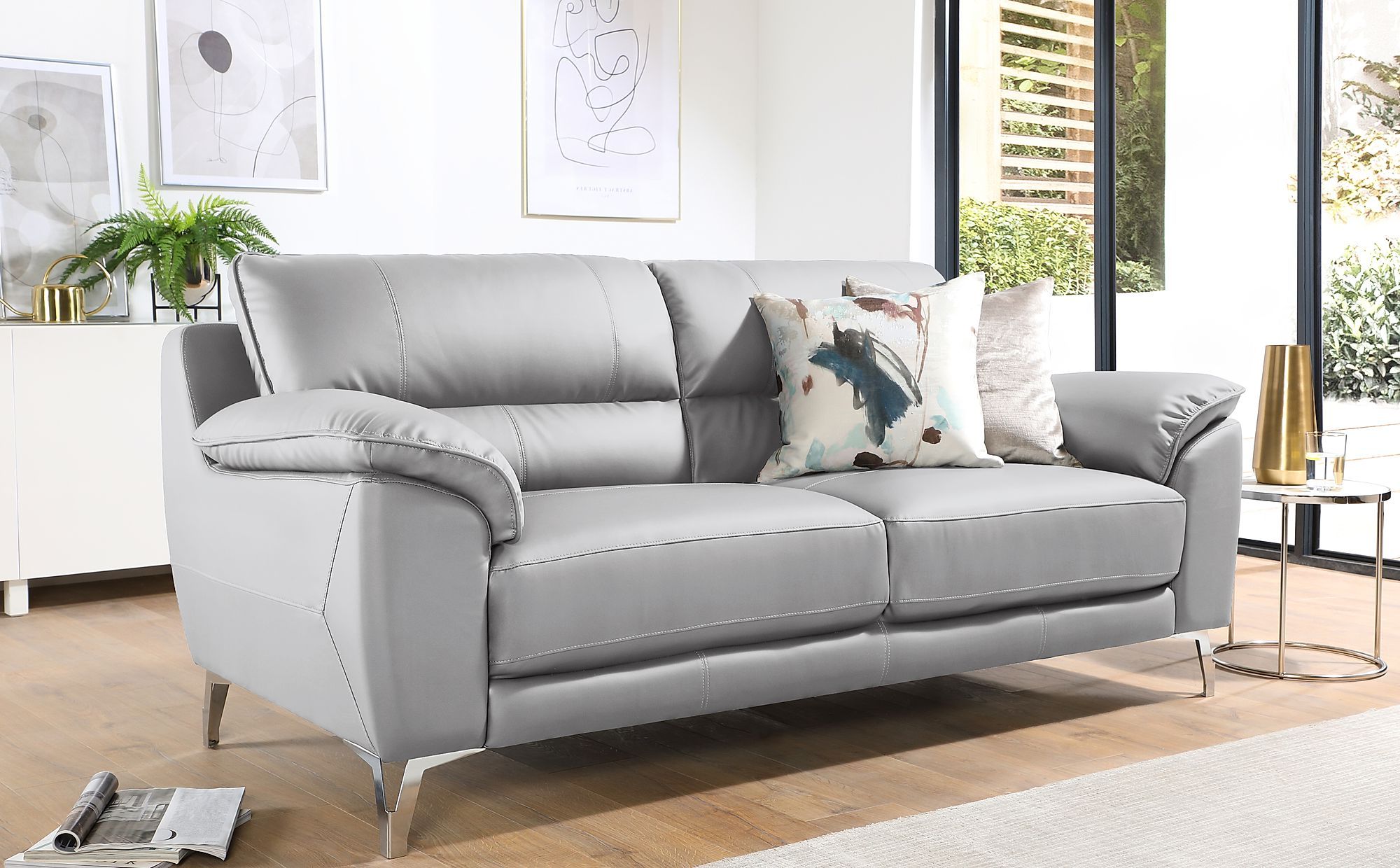 Madrid Light Grey Leather 3 Seater Sofa (View 2 of 15)