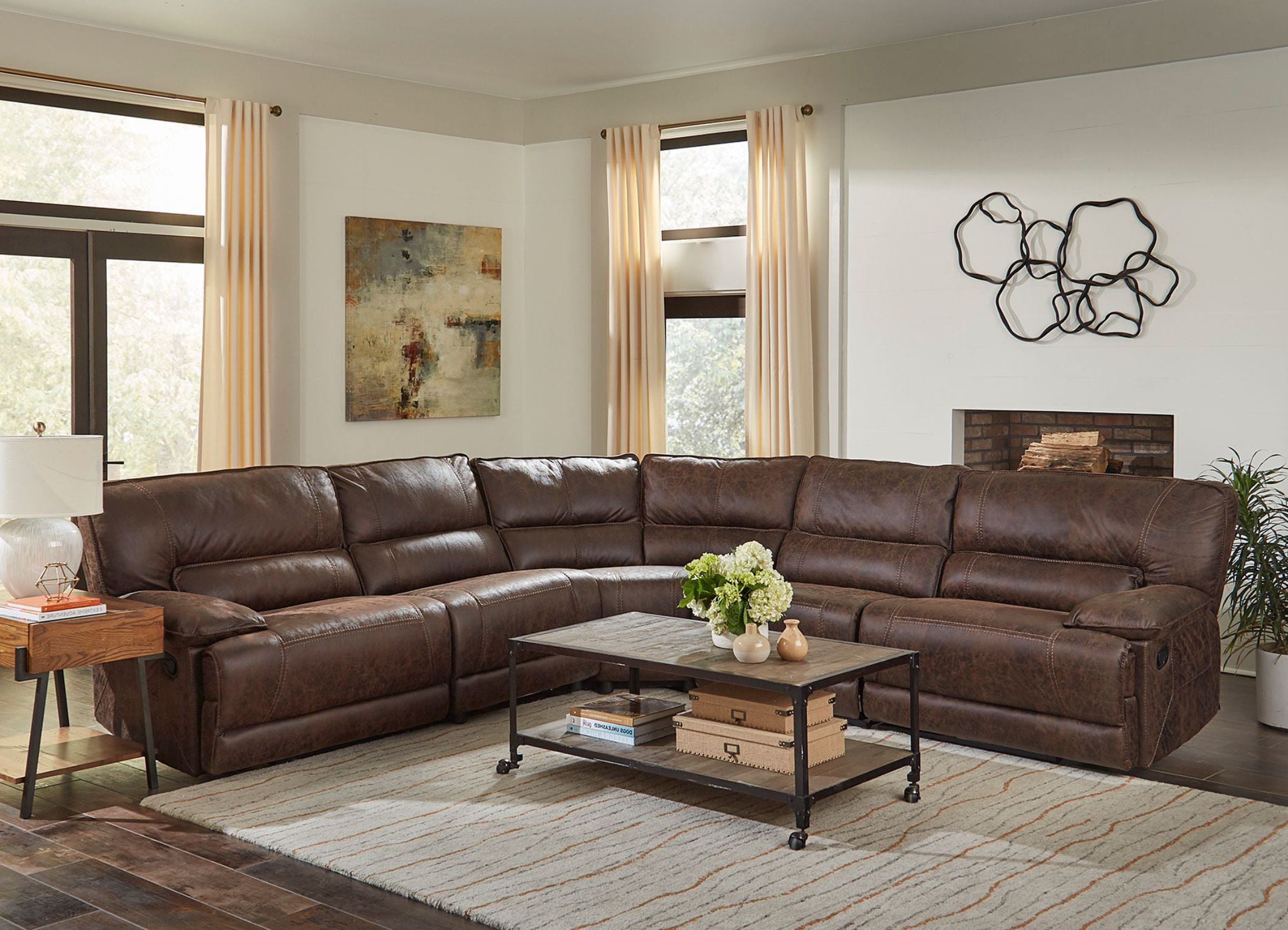 Malyn Weathered Brown Faux Leather Reclining Sectional Sofa With Throughout Most Current Faux Leather Sectional Sofa Sets (View 6 of 15)