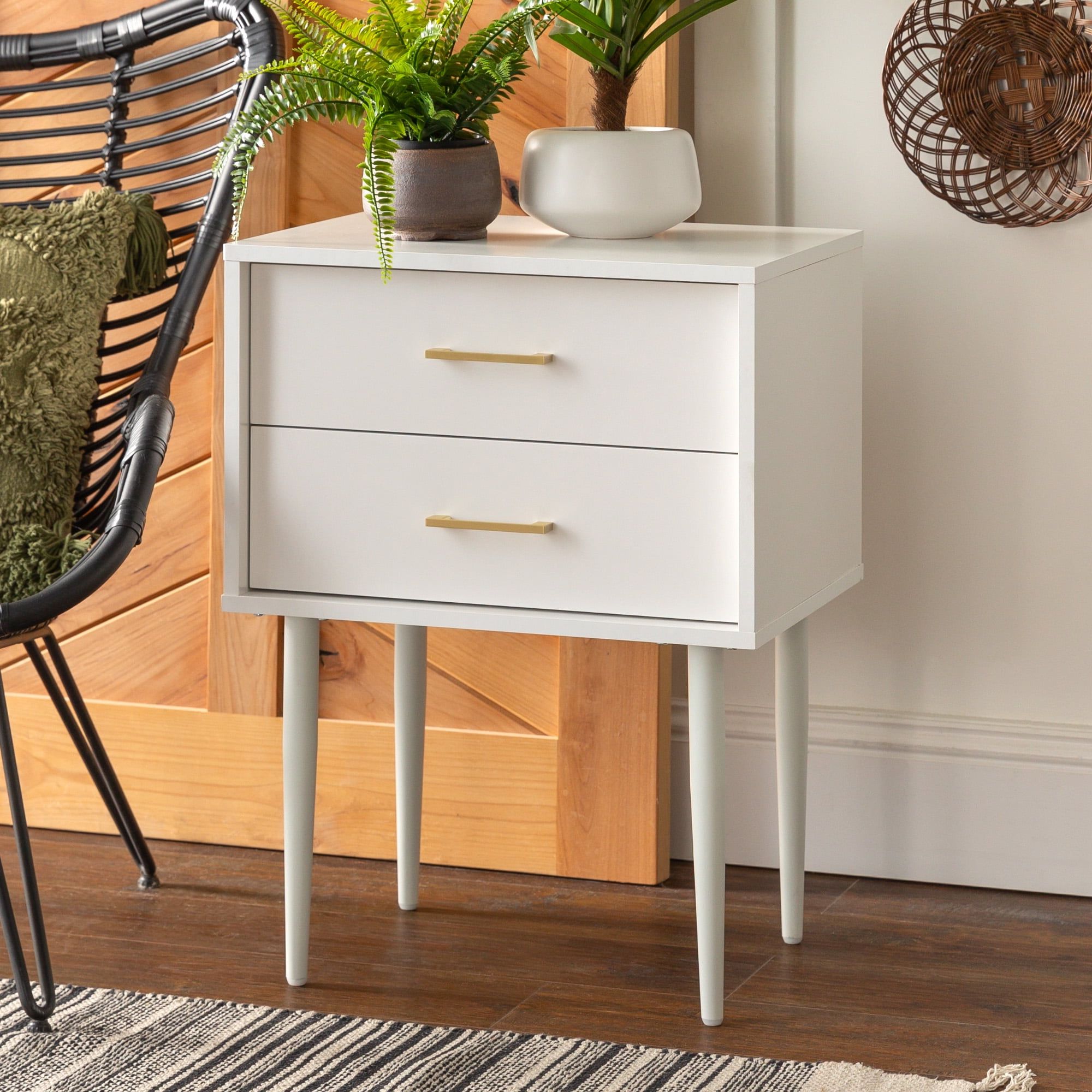 Manor Park Mid Century Modern Two Drawer End Table, White – Walmart With Regard To Best And Newest Freestanding Tables With Drawers (Photo 12 of 15)