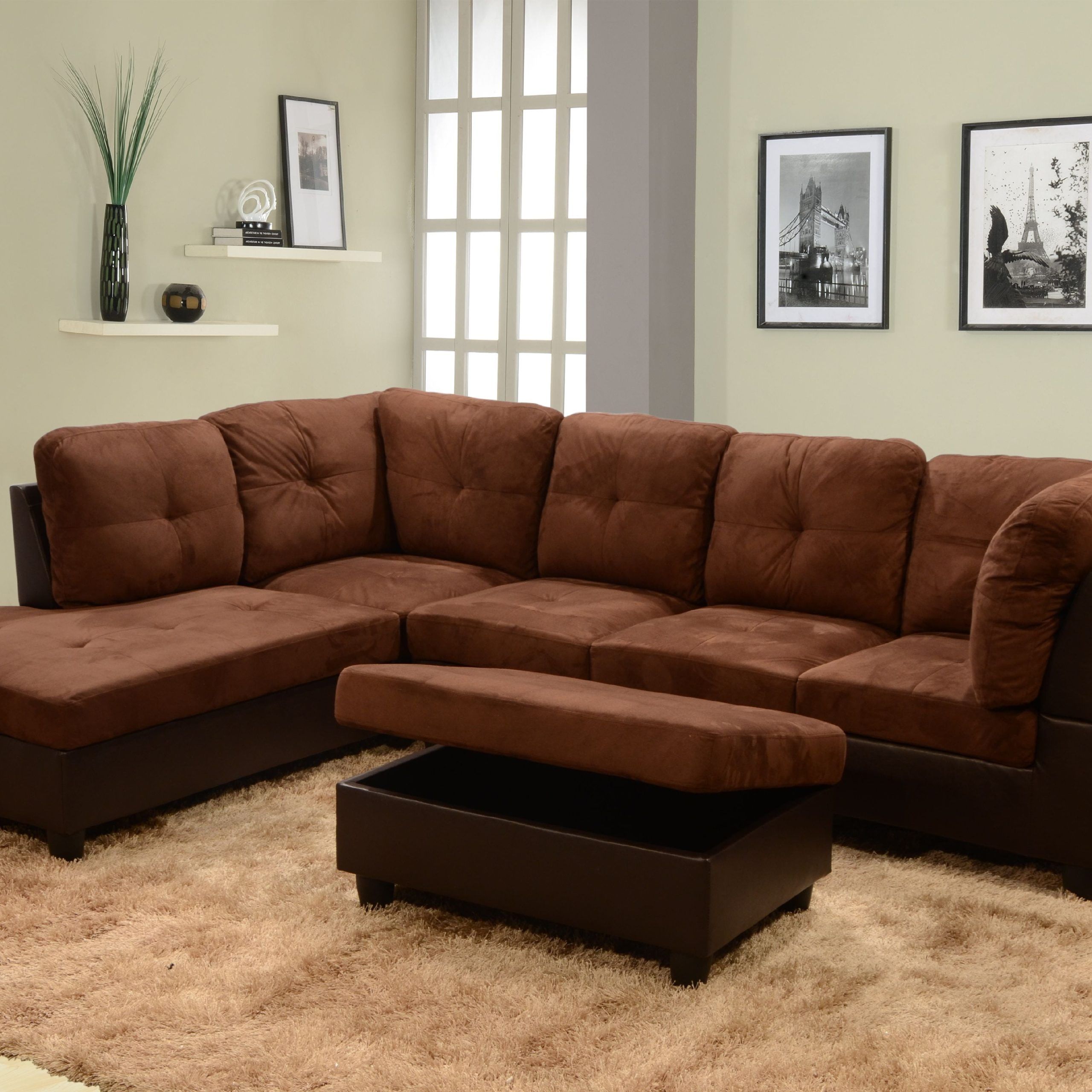 Matt Right Facing Sectional Sofa With Ottoman,chocolate – Walmart Pertaining To Most Recently Released Sofas With Ottomans In Brown (View 5 of 15)