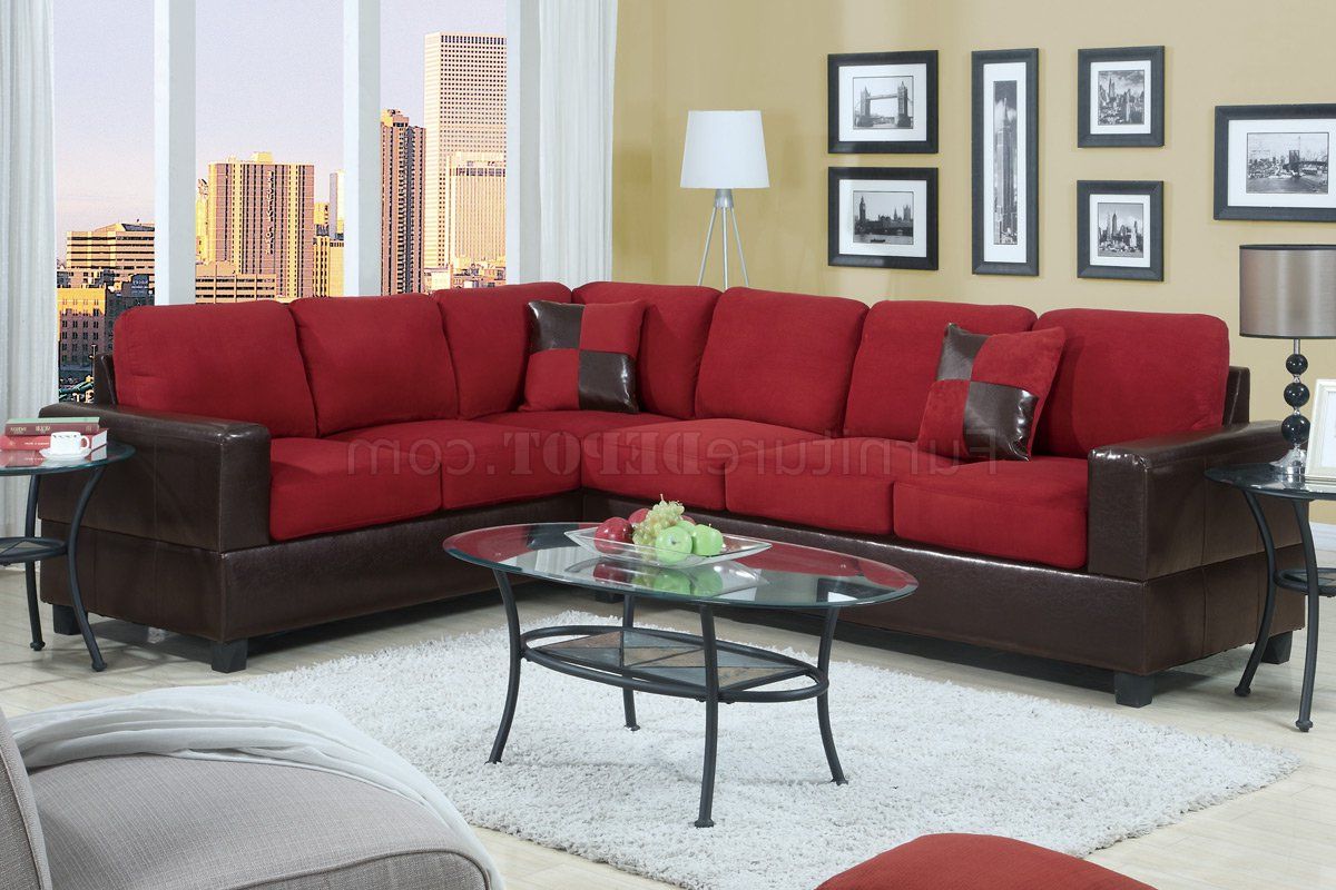 Microfiber Sectional Corner Sofas With Regard To Best And Newest F7638 Modern Sectional Sofa In Red Microfiberpoundex (View 7 of 15)