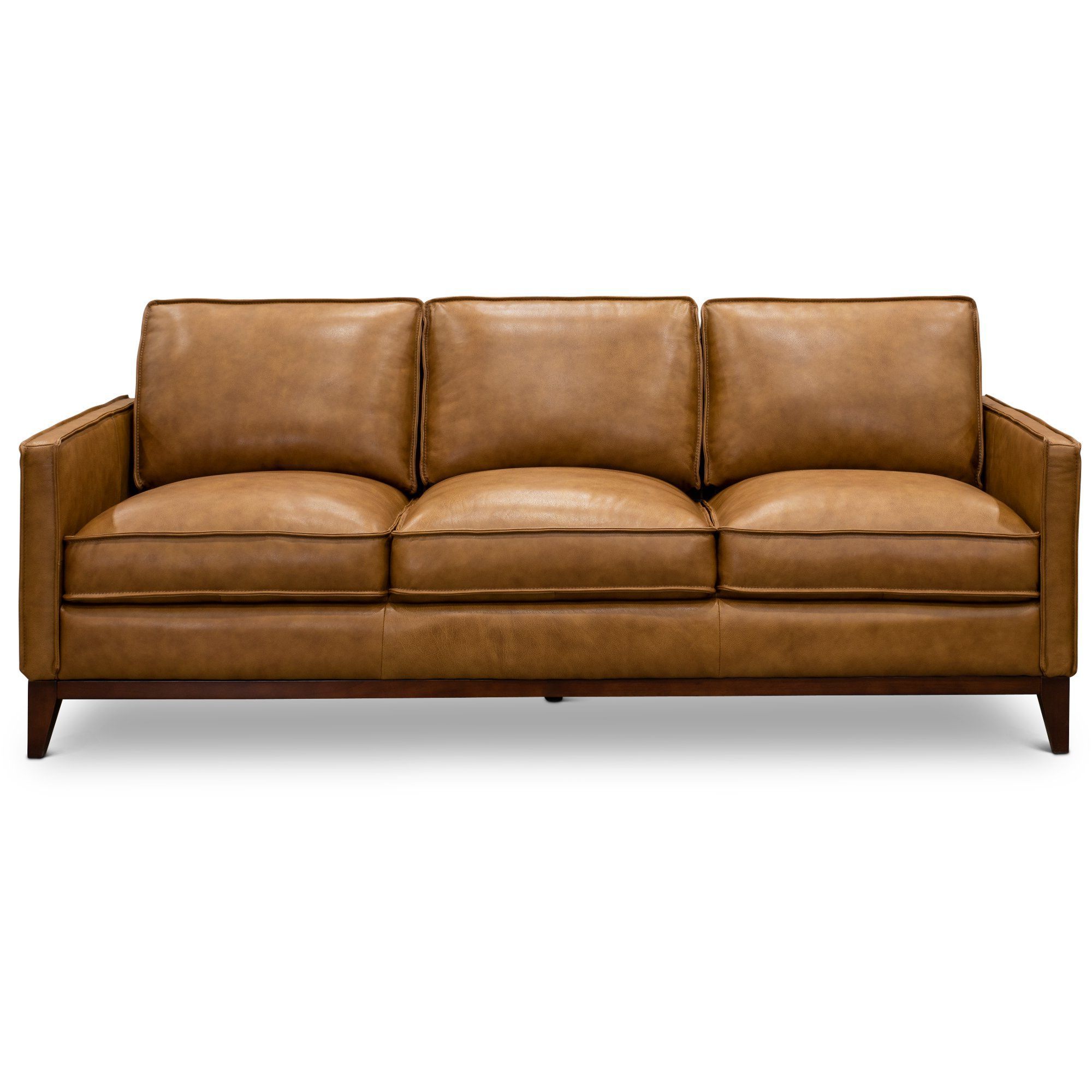 Mid Century Modern Sofas With Regard To Well Known Mid Century Modern Camel Brown Leather Sofa – Newport – Dekorationcity (View 12 of 15)