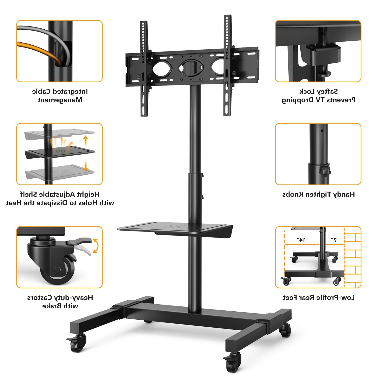 Mobile Tilt Rolling Tv Stands Intended For Well Known Buy Large Rolling Tv Stand Mobile Portable Cart Stand For 32 75 Inch (View 11 of 15)