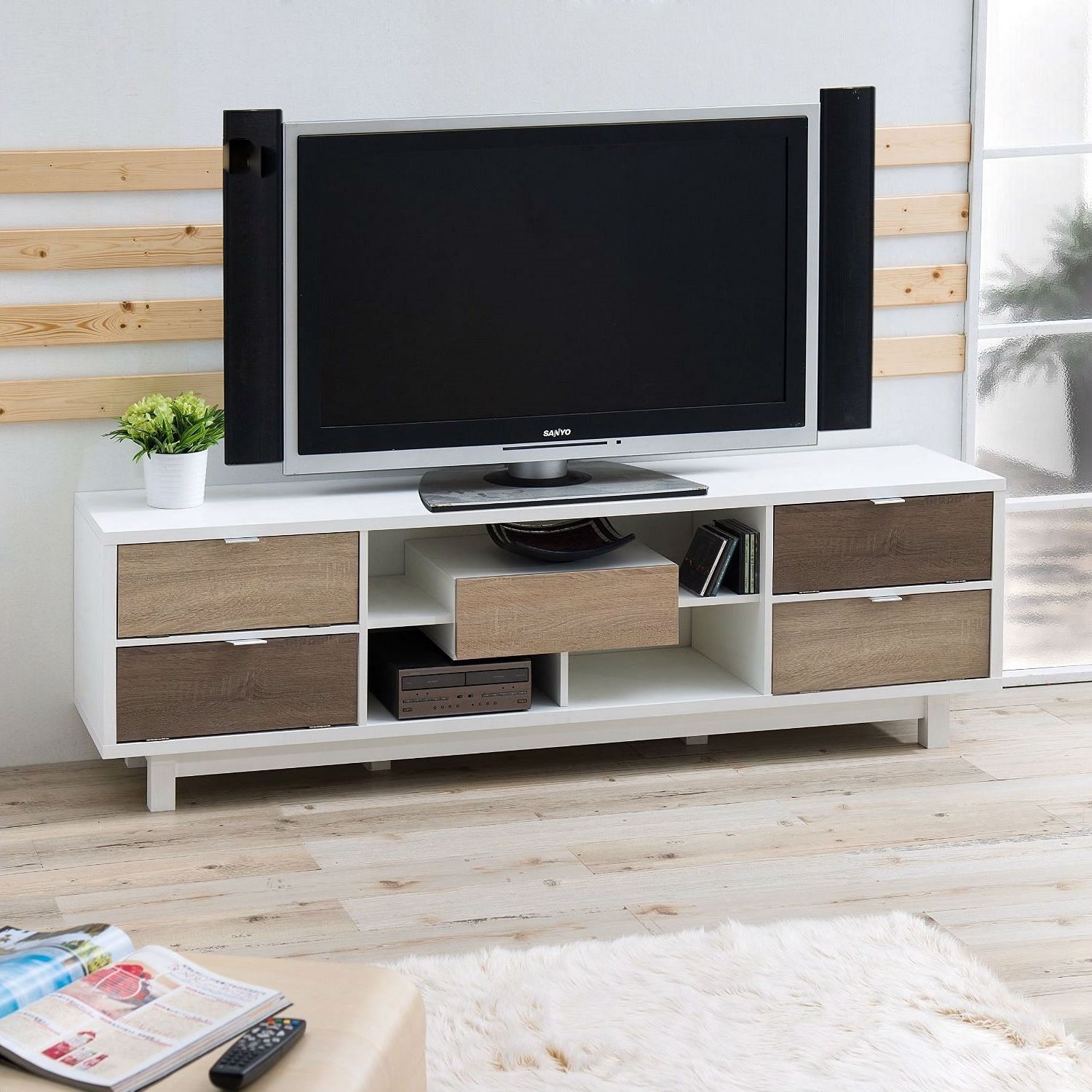 Modern 70 Inch White Tv Stand Entertainment Center Natural W Pertaining To Current White Tv Stands Entertainment Center (View 3 of 15)