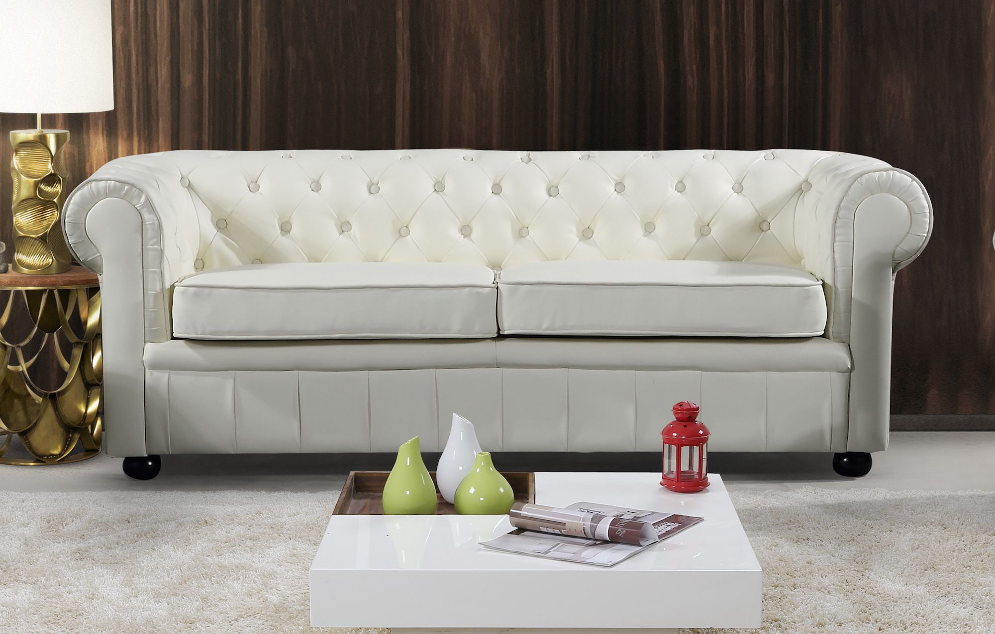 Modern Chesterfield Style Leather Sofa – Cream Leather Regarding Current Sofas In Cream (View 10 of 15)