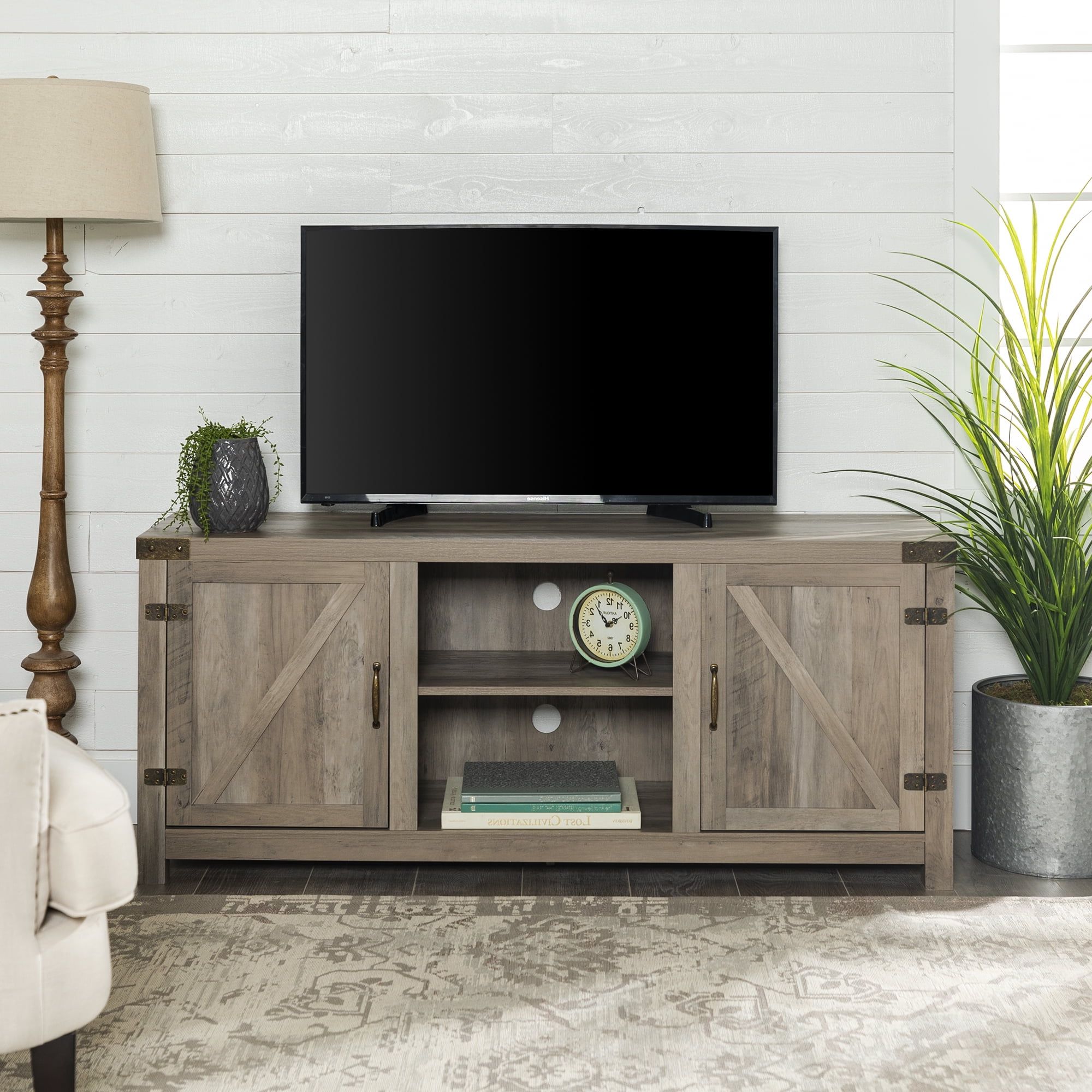 Modern Farmhouse Barn Tv Stands With Regard To Most Current Woven Paths Modern Farmhouse Barn Door Tv Stand For Tvs Up To 65", Grey (Photo 11 of 15)