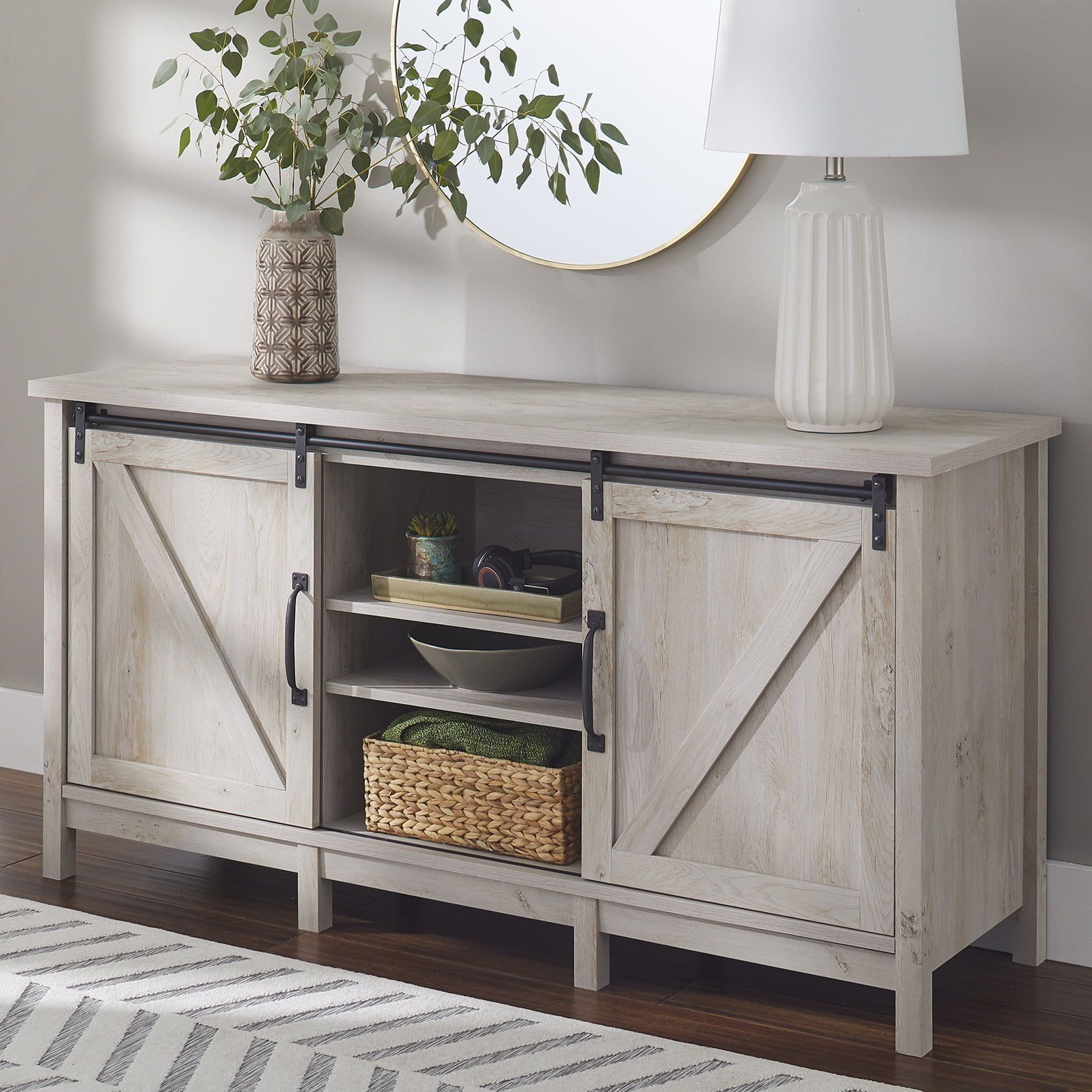 Modern Farmhouse Rustic Tv Stands Pertaining To Best And Newest Better Homes & Gardens Modern Farmhouse Tv Stand For Tvs Up To  (View 2 of 15)