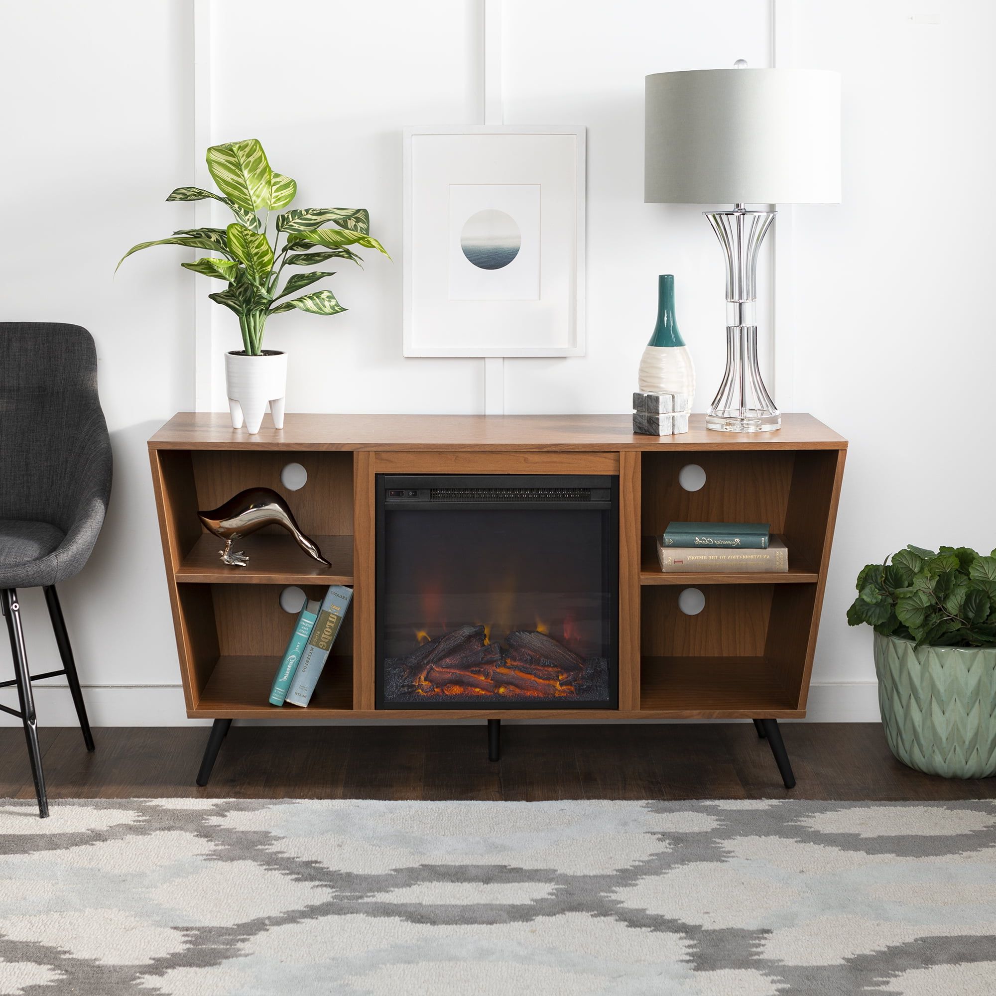 Modern Fireplace Tv Stands With Most Up To Date Manor Park 52" Mid Century Modern Angled Side Fireplace Tv Stand (View 11 of 15)