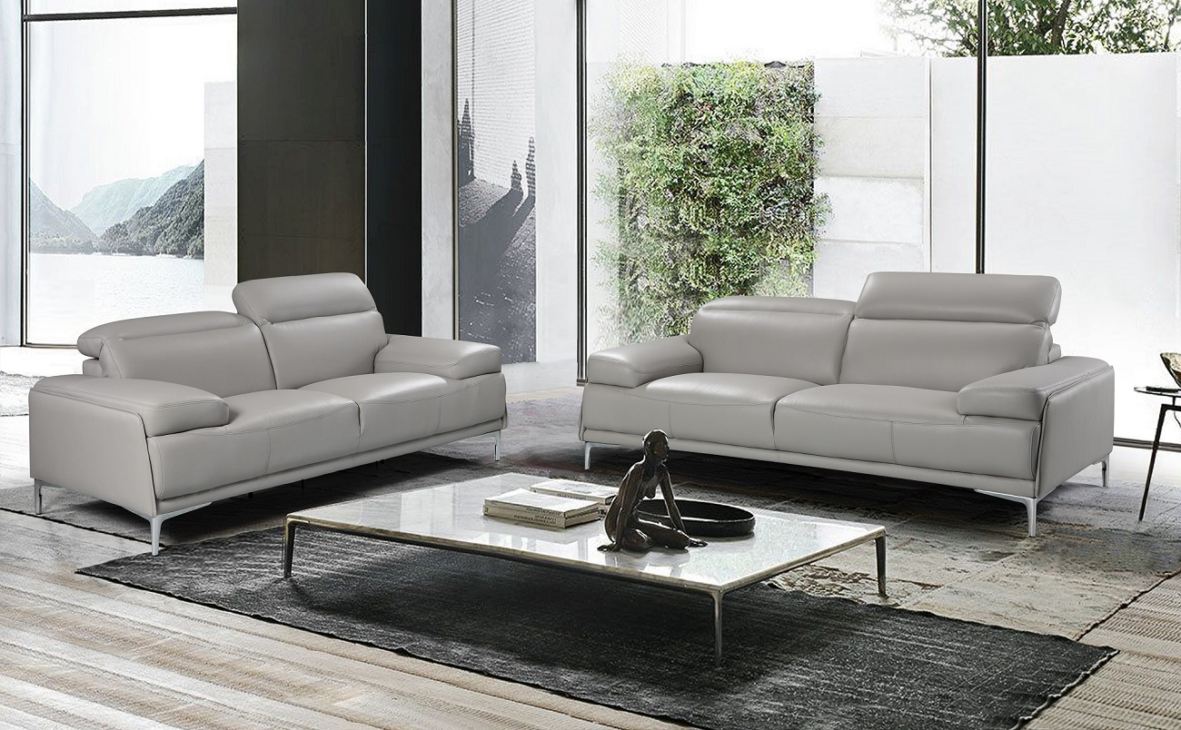 Modern Light Grey Loveseat Sofas Intended For Trendy Nicolo Light Grey Premium Leather Modern Sofa Collectionj&m (Photo 1 of 15)