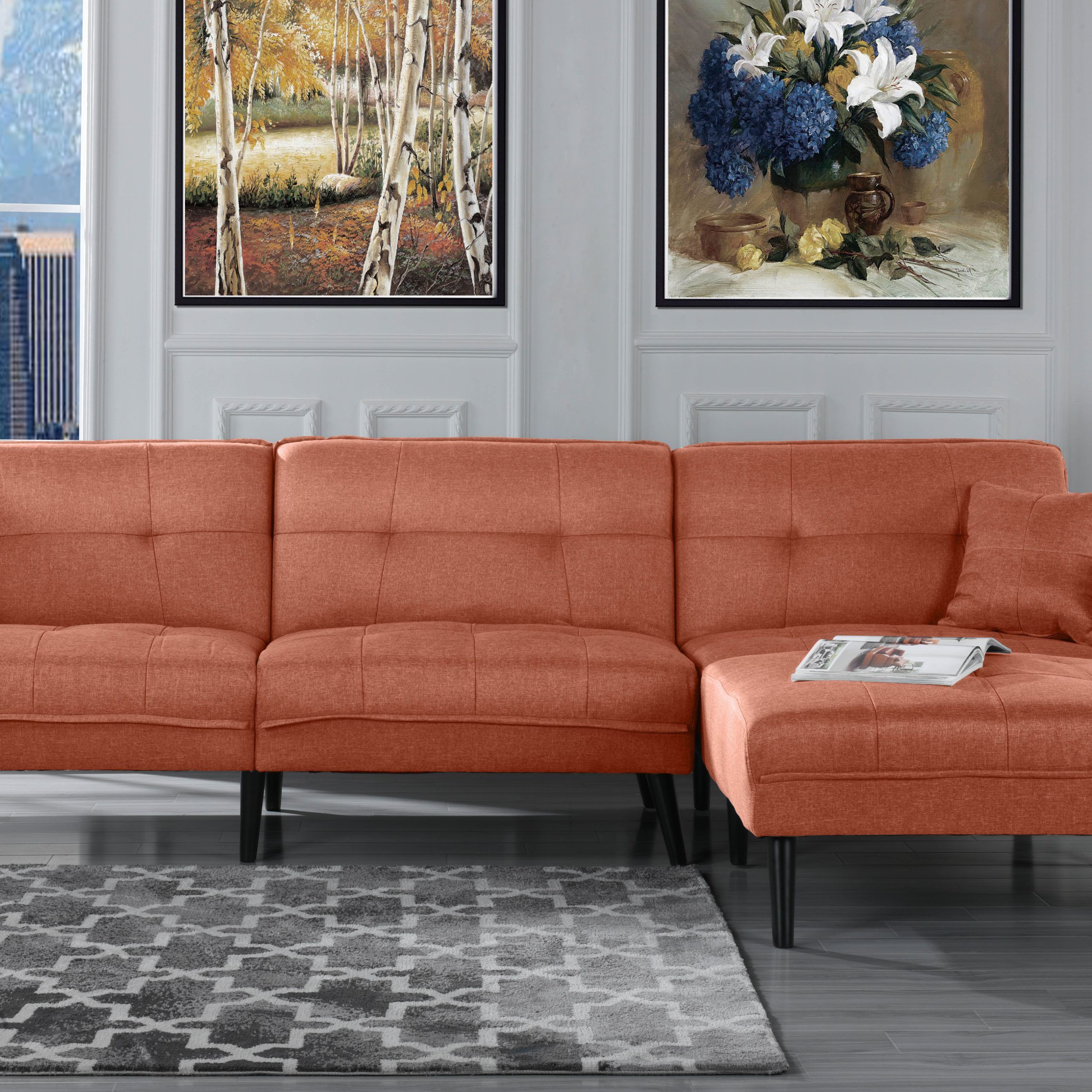 Modern Mid Century Linen Sofa Sleeper Futon Sofa, Living Room L Shape Regarding Current Mid Century Modern Sofas (Photo 13 of 15)