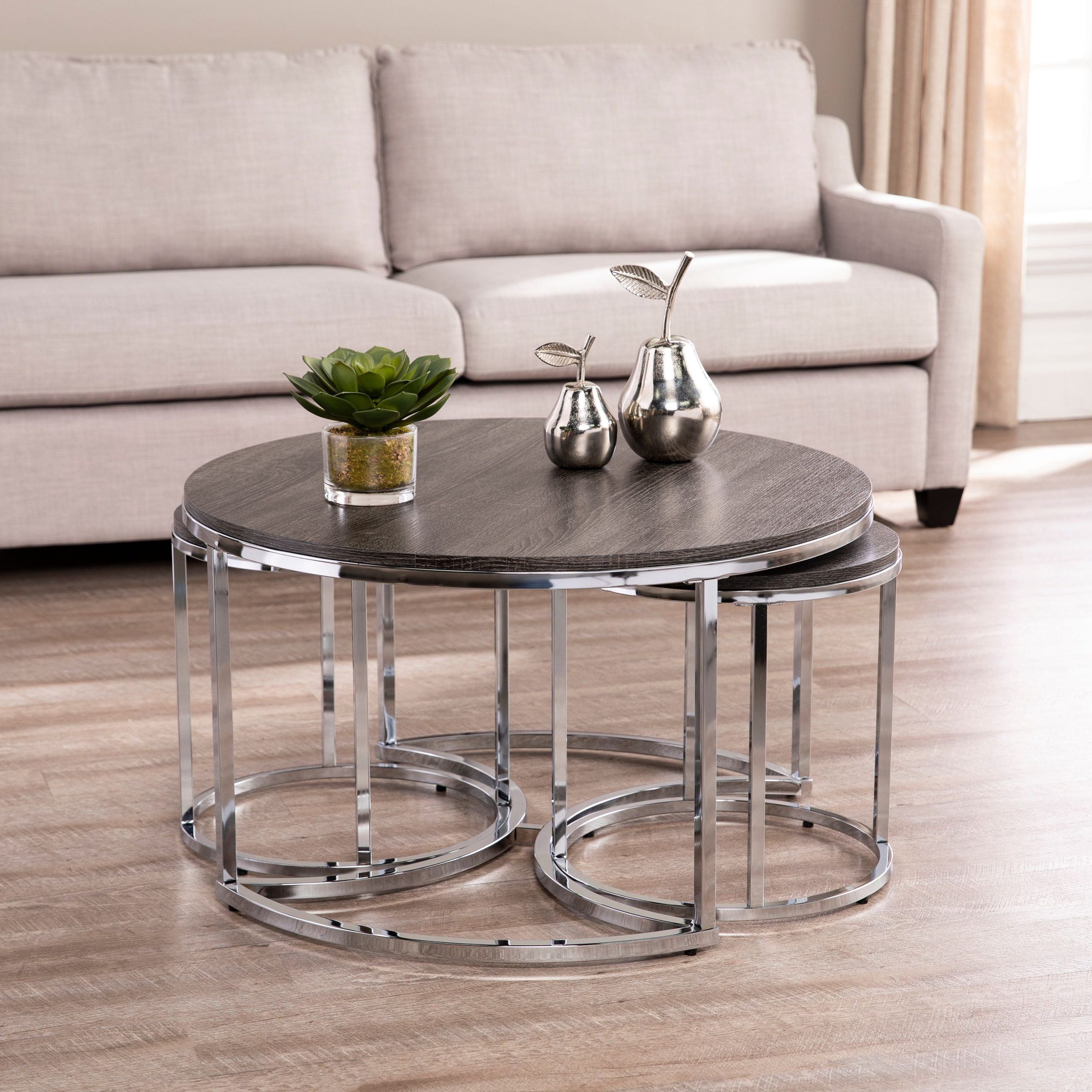 Modern Nesting Coffee Tables In Newest Lokyle Round Nesting Coffee Tables – 3pc Set, Glam, Silverember (Photo 11 of 15)