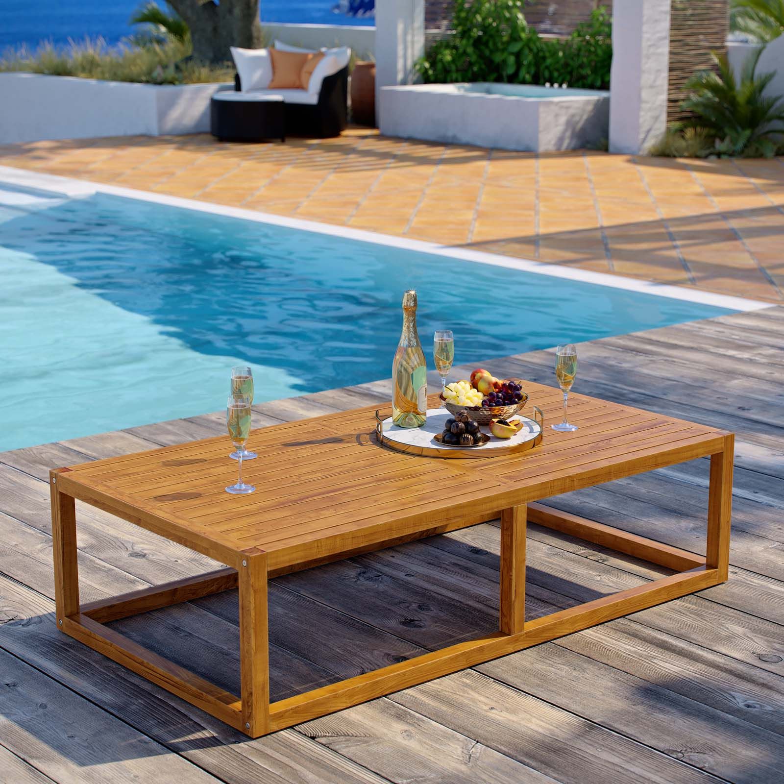 Modern Outdoor Patio Coffee Tables Throughout Current Newbury Outdoor Patio Premium Grade A Teak Wood Coffee Table Natural (View 13 of 15)