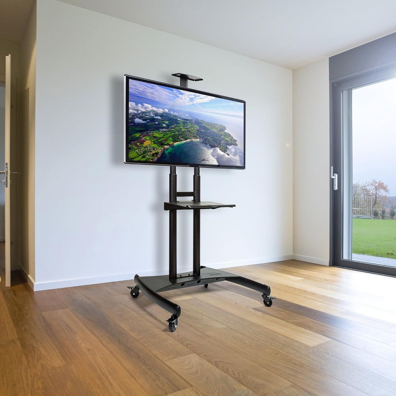 Modern Rolling Tv Stands With Preferred Rolling Tv Stands : Easyfashion Modern Mobile Rolling Tv Stand For Flat (View 12 of 15)
