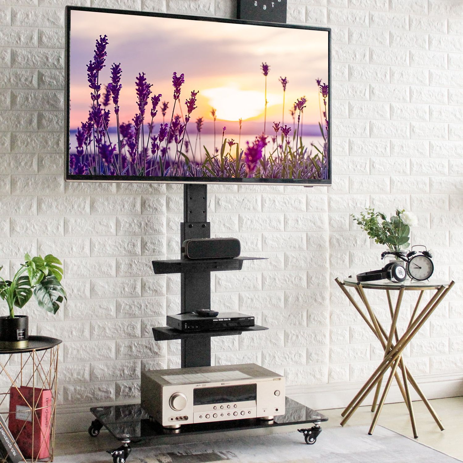 Modern Rolling Tv Stands With Regard To Well Known 5rcom Modern Rolling Tall Tv Stand With Wheels For Tvs Up To 70", Black (Photo 1 of 15)