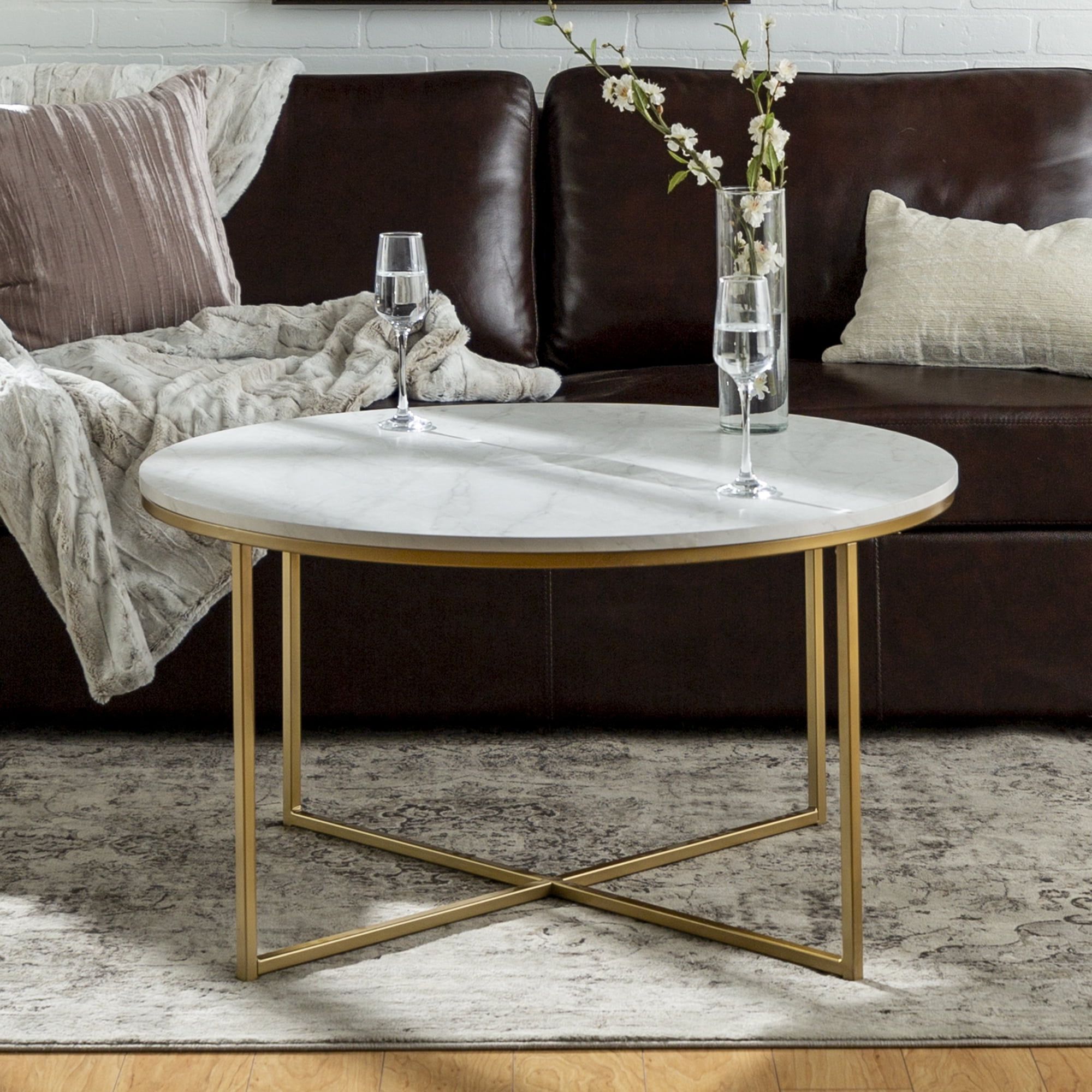 Modern Round Faux Marble Coffee Tables Regarding Most Recent Ember Interiors Modern Round Coffee Table, Faux White Marble/gold (Photo 1 of 15)